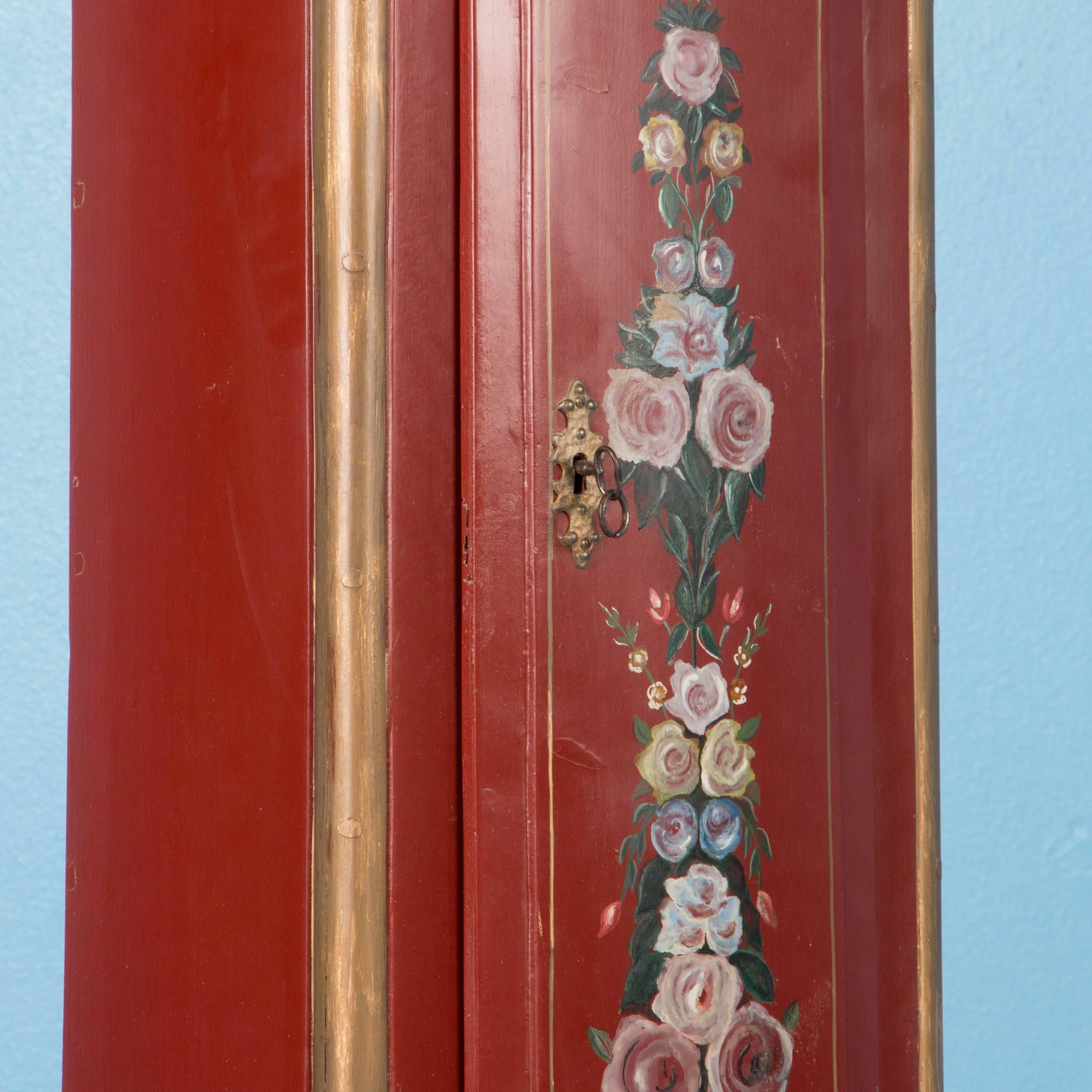 Antique 19th Century Danish Grandfather Tall Clock Painted Red 3