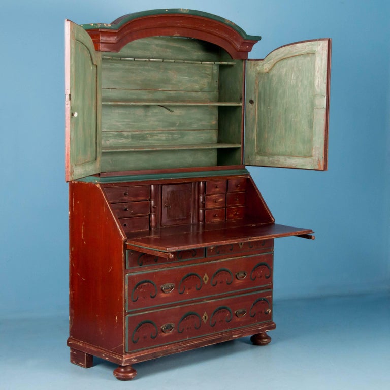 Antique 19th Century Swedish Secretary Bureau Desk With Original