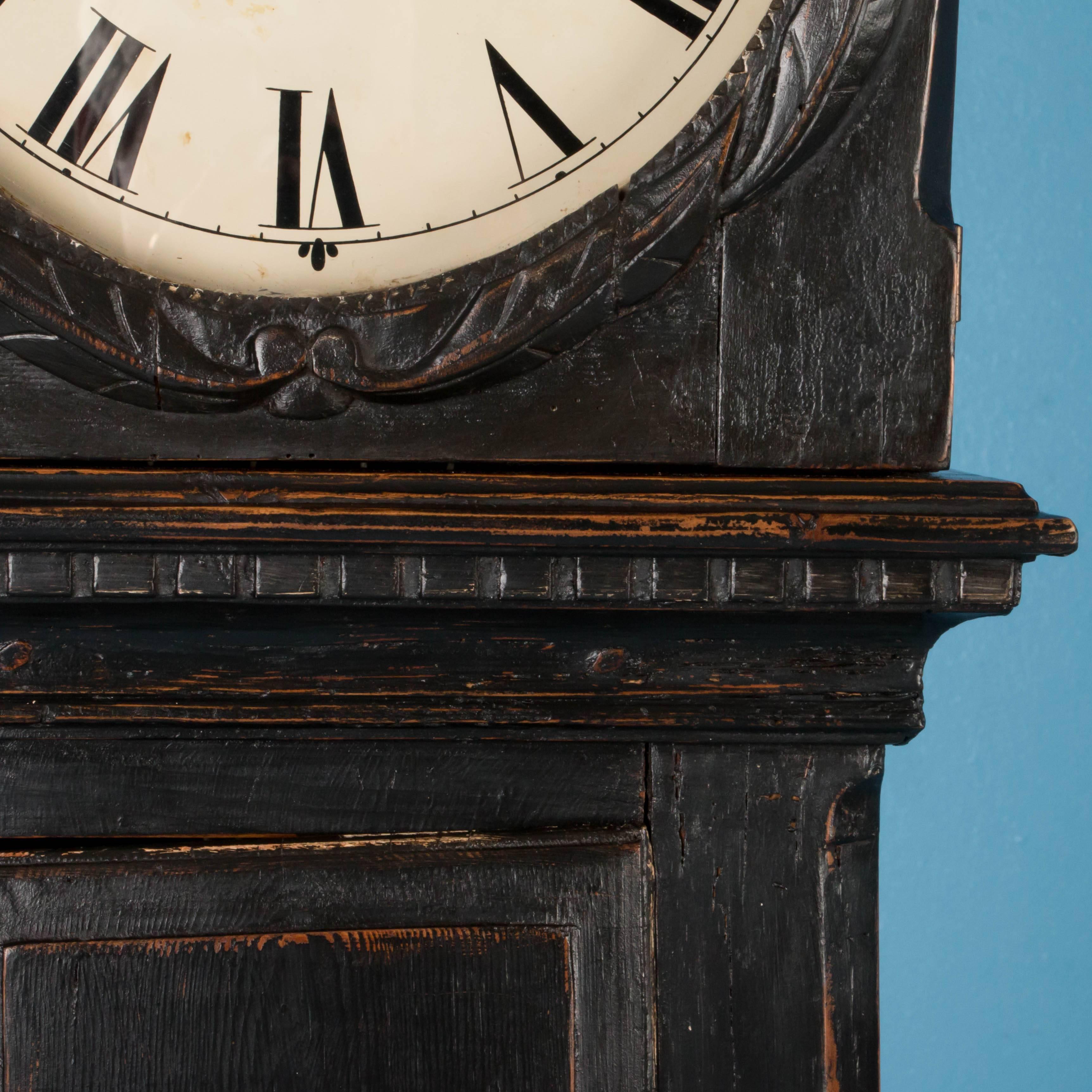 Antique 19th Century Danish Grandfather Clock Painted Black 4
