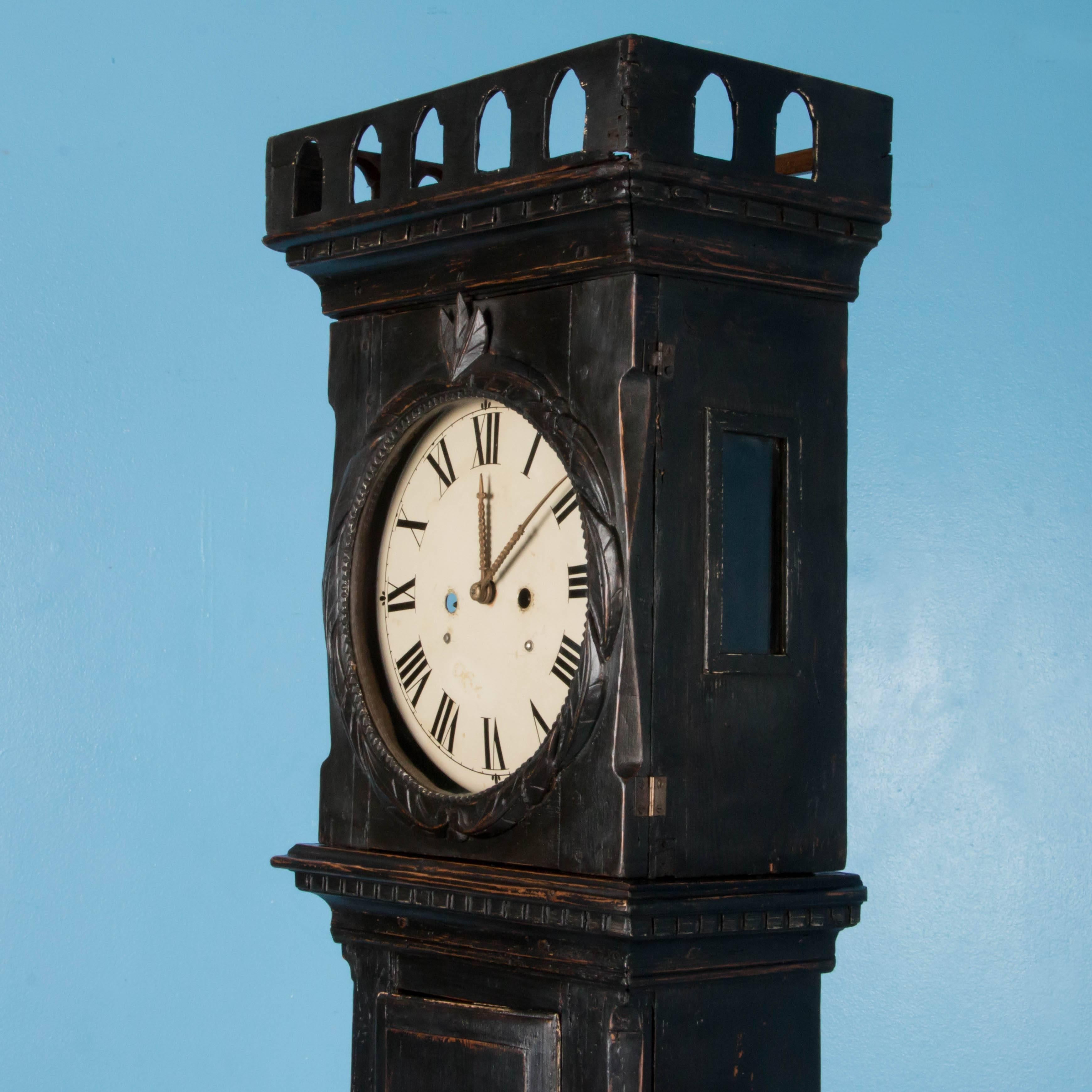 Antique 19th Century Danish Grandfather Clock Painted Black 2