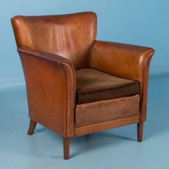 Pair of Vintage Danish Leather Club Chairs with Cushion Seats