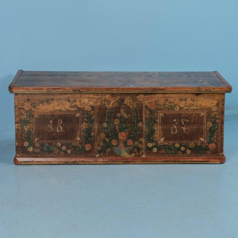 Delightful Folk Art Painted Antique Trunk from Romania at 1stDibs