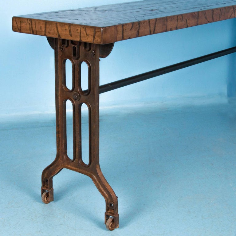 Console Table With Reclaimed Maple Top And Antique Cast 20th Century Console Table With Reclaimed Maple Top And Antique Cast Iron Legs For