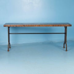 Industrial Console Table with Reclaimed Maple Top and Antique Cast Iron Legs