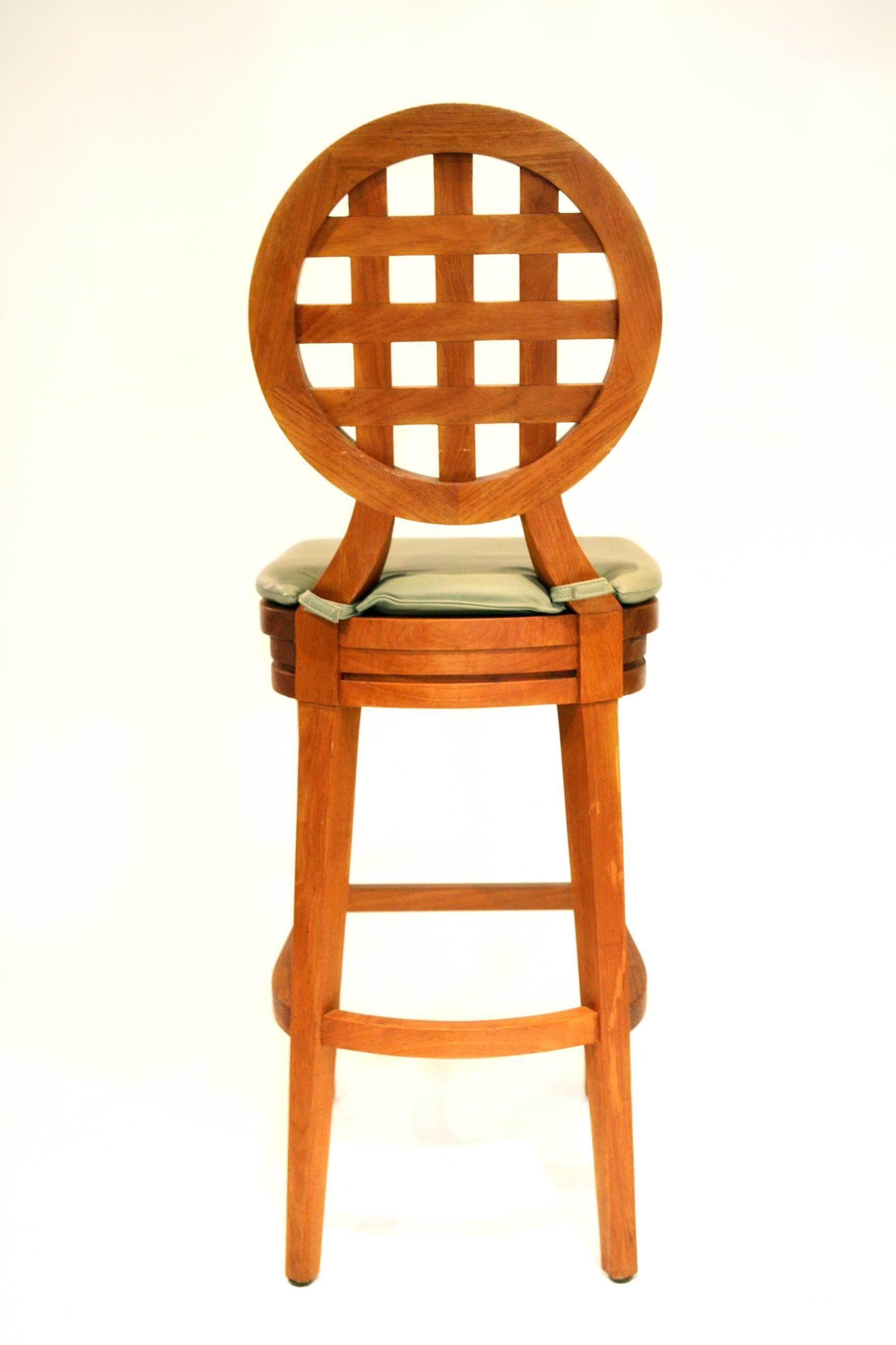 Set of Three McGuire Portico Teak Barstools with Leather Cushions In Good Condition In Nashville, TN