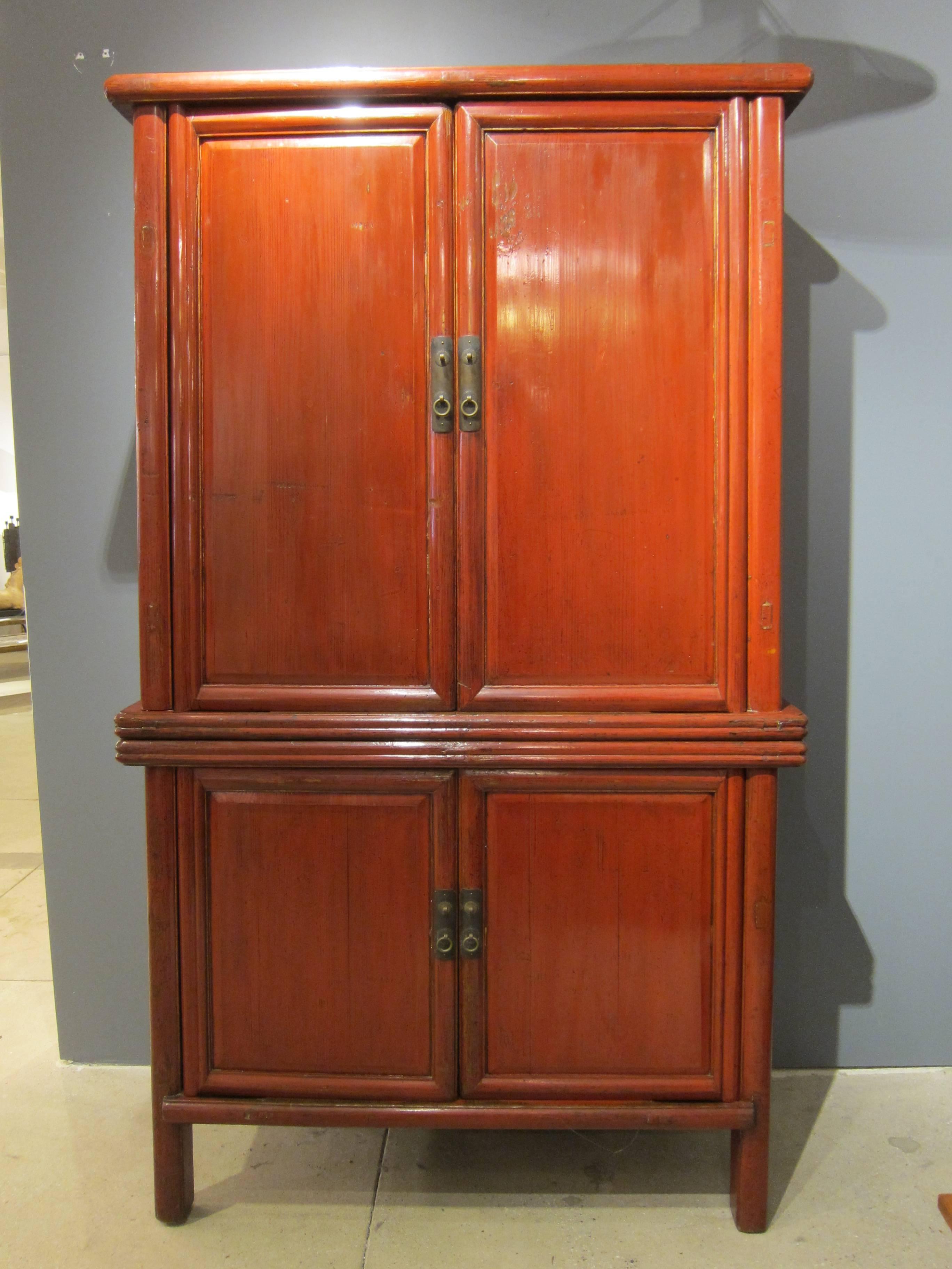 19th Century Two-Part Chinese Tapered Cabinet Armoire In Good Condition In New York, NY