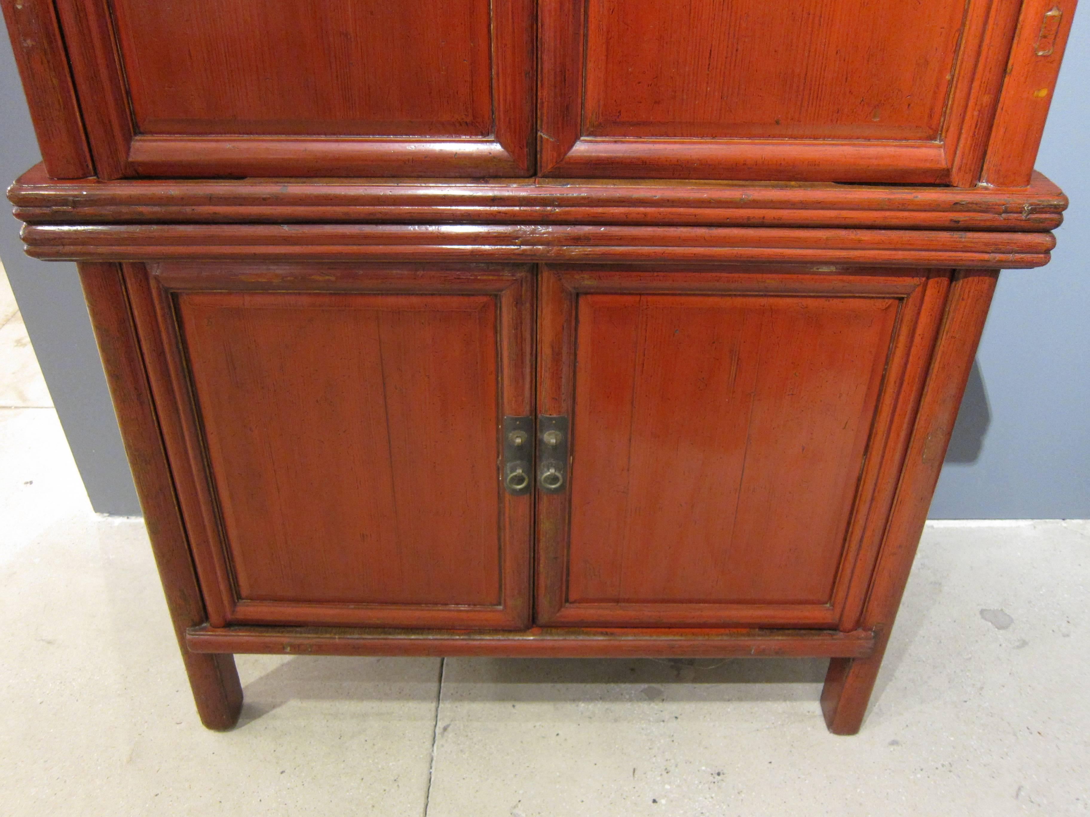 Cedar 19th Century Two-Part Chinese Tapered Cabinet Armoire