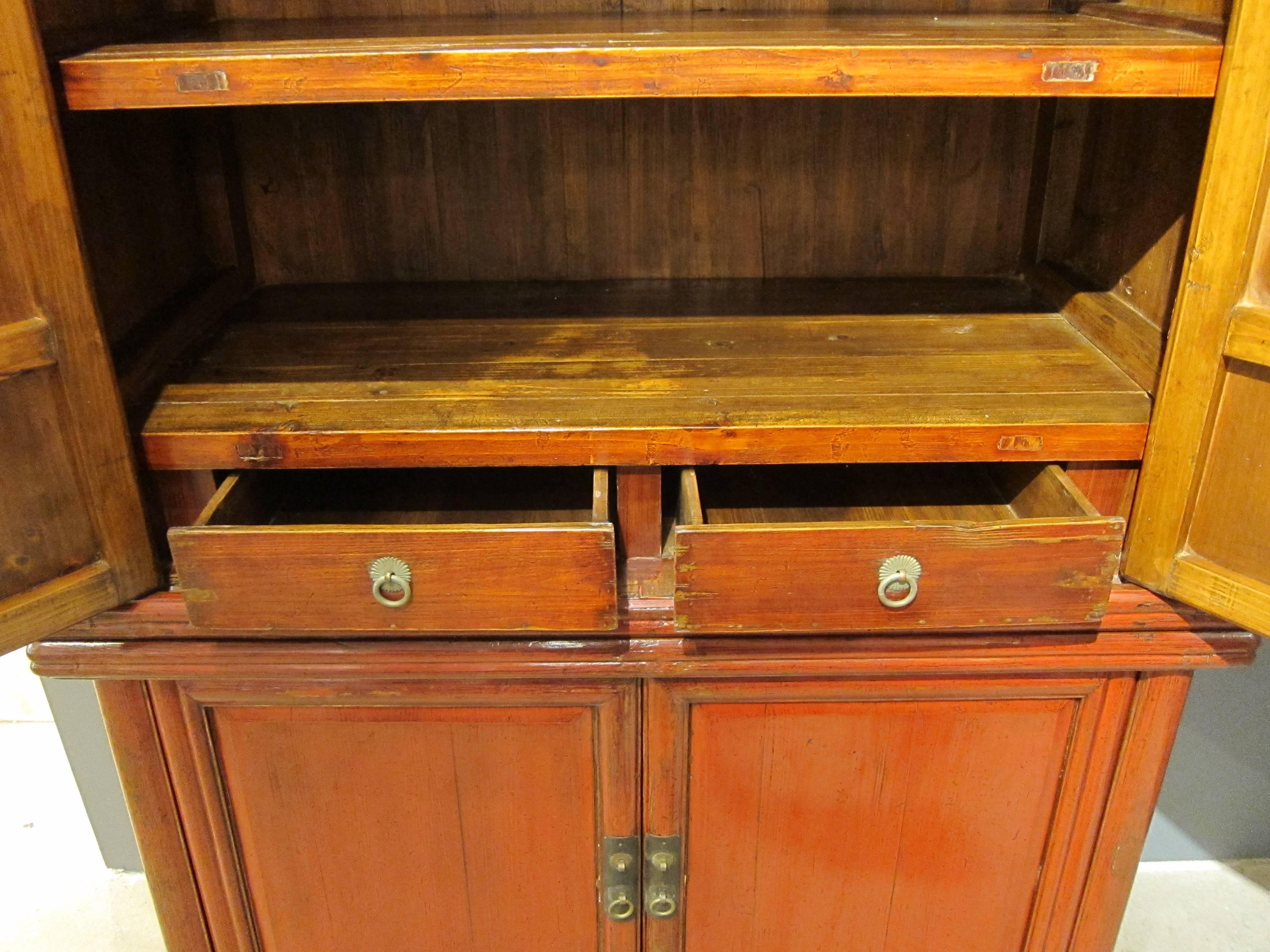 19th Century Two-Part Chinese Tapered Cabinet Armoire 1