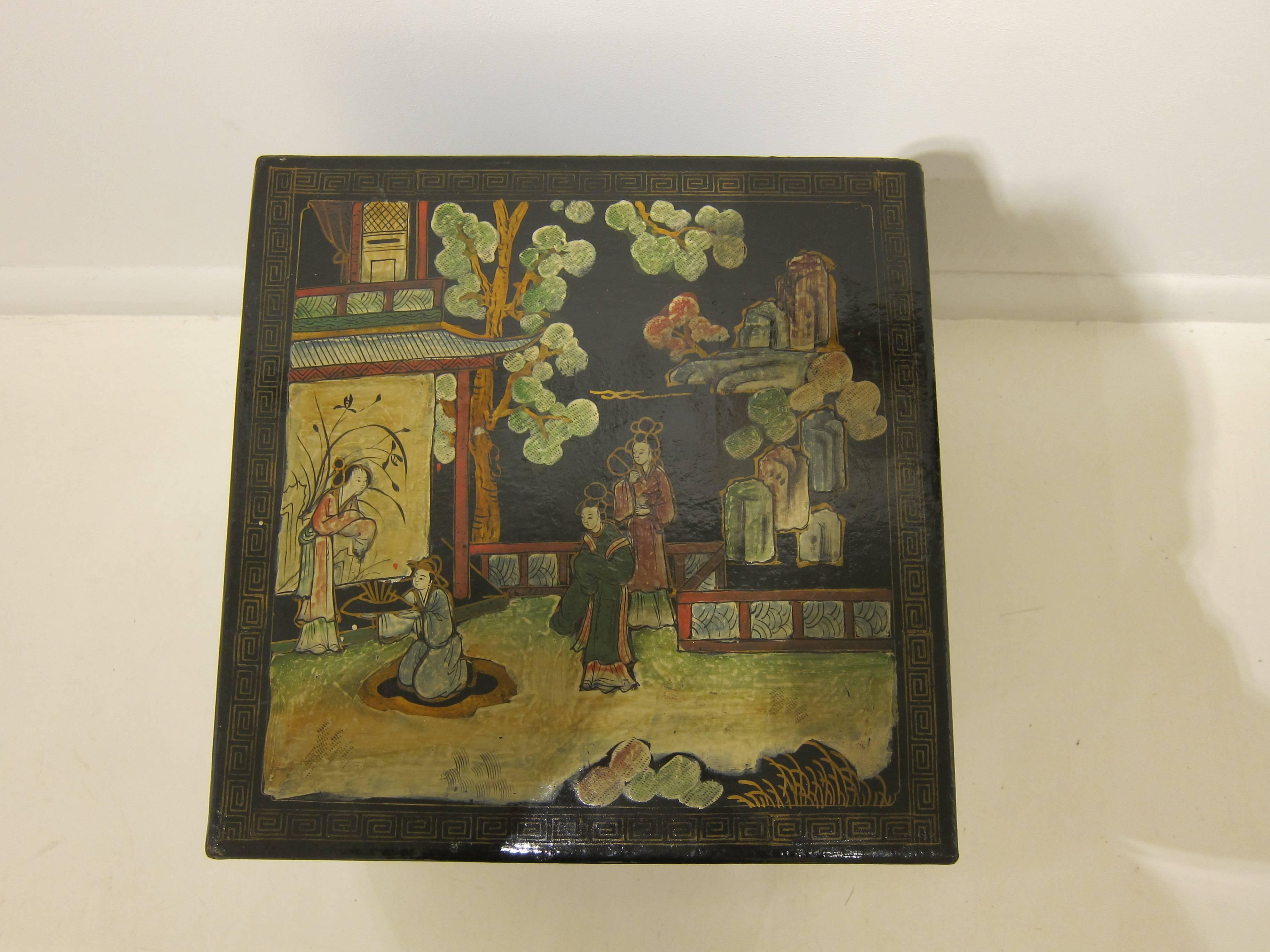 Qing Chinoiserie Painted Box Side Table