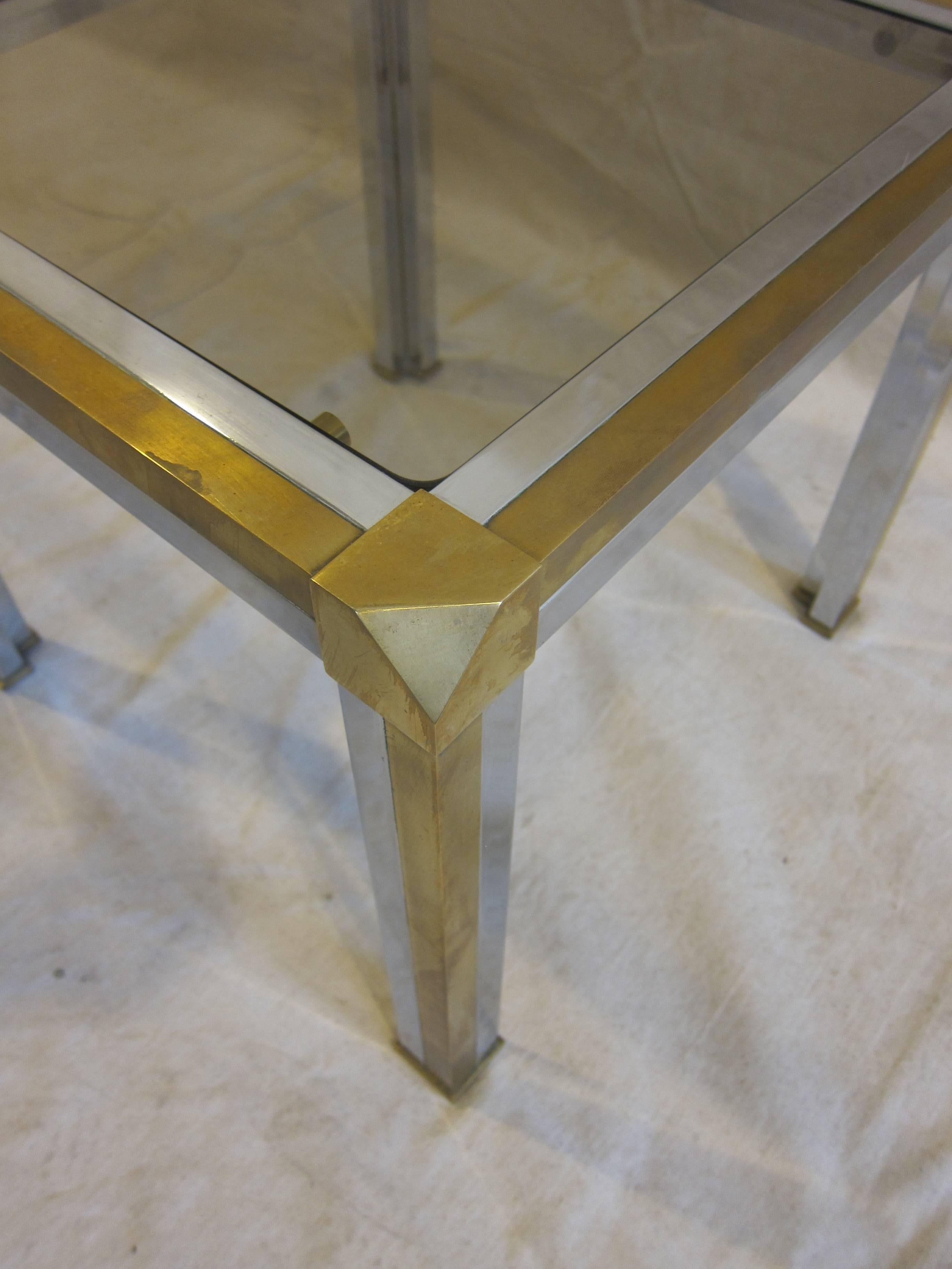Mid-20th Century Italian Brass Chrome and Glass Side Table For Sale