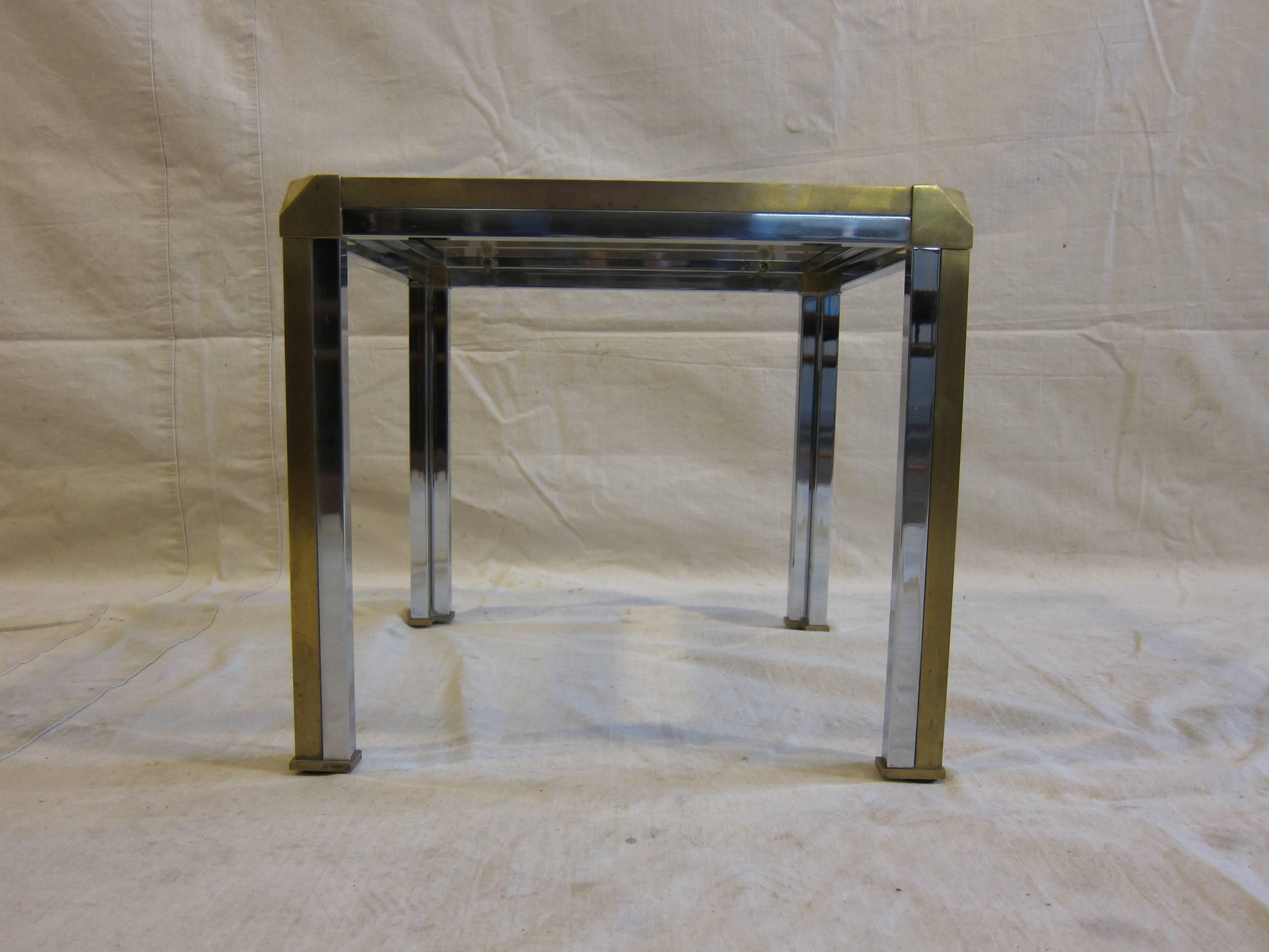 Mid-Century Modern Italian Brass Chrome and Glass Side Table For Sale