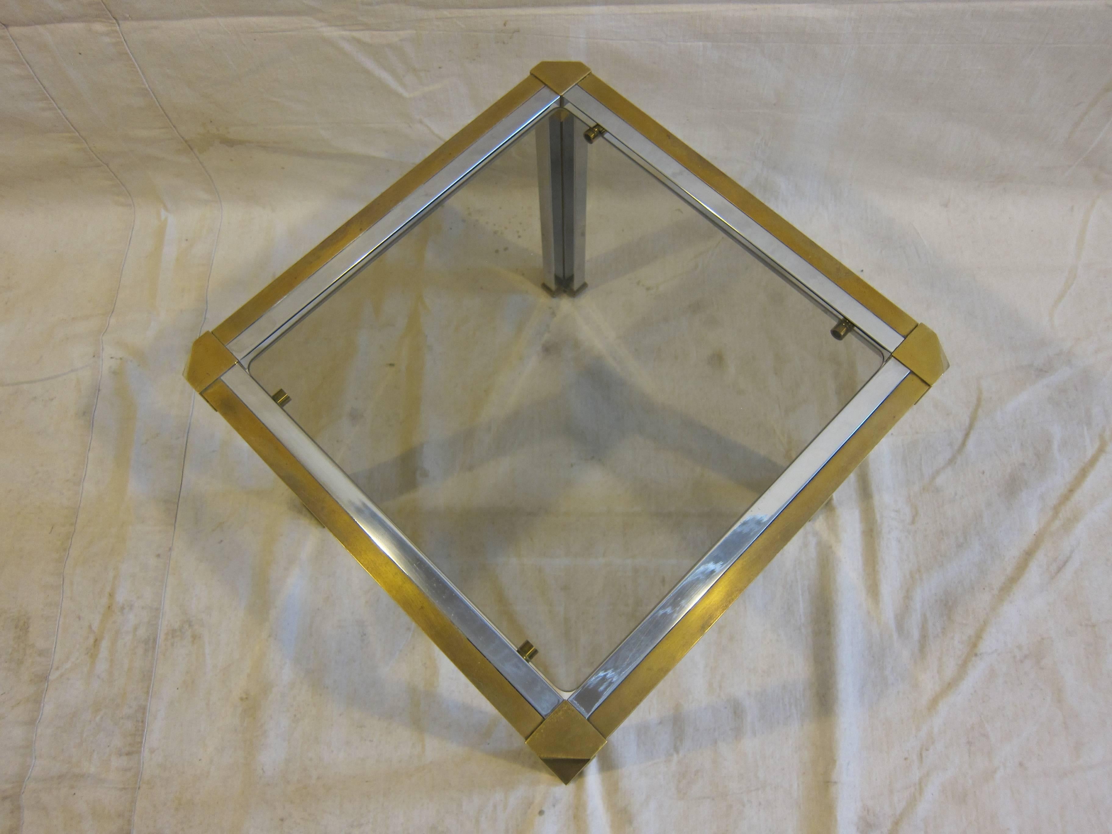 Italian Brass Chrome and Glass Side Table In Good Condition For Sale In New York, NY