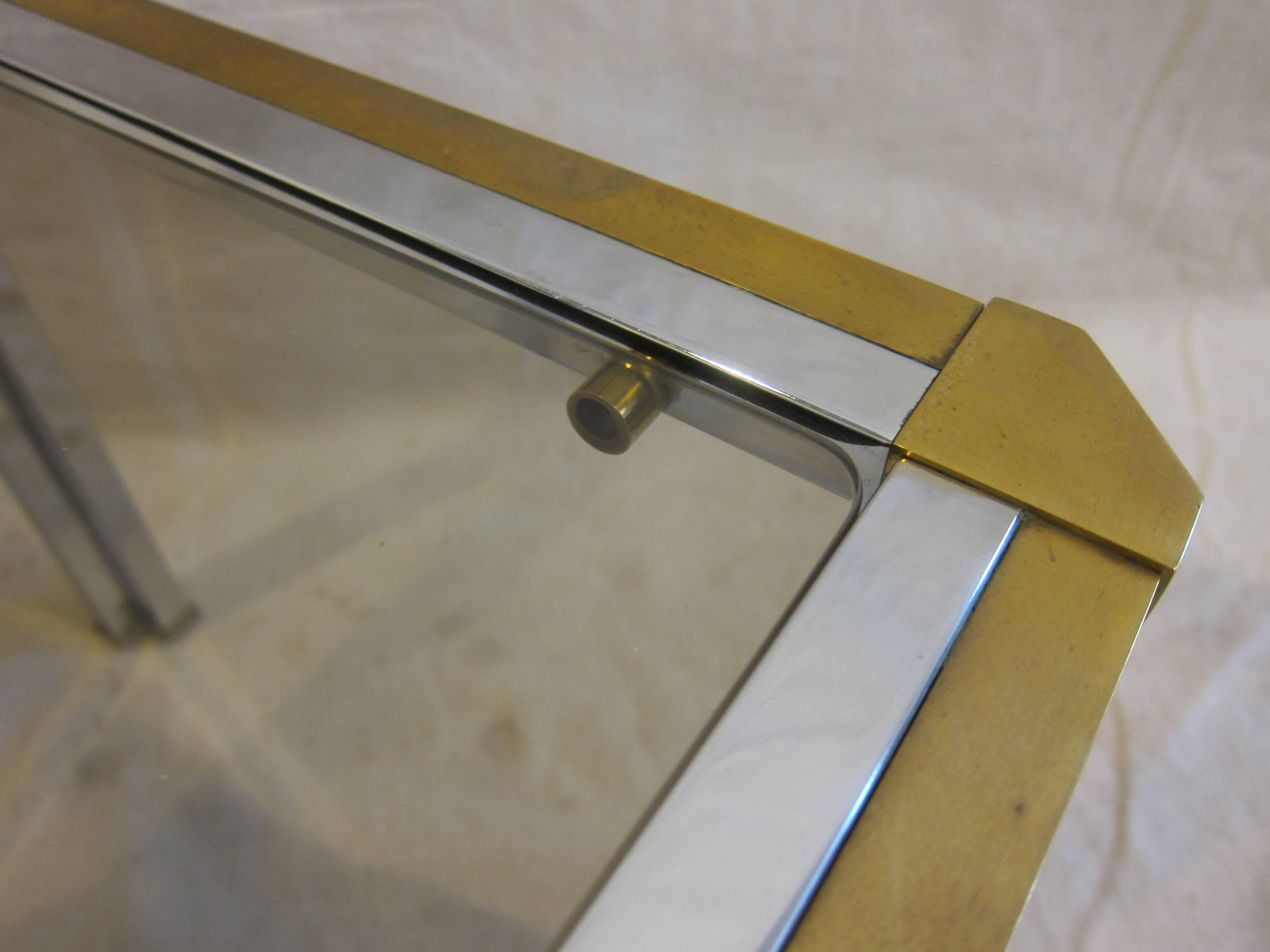 Italian Brass Chrome and Glass Side Table For Sale 1