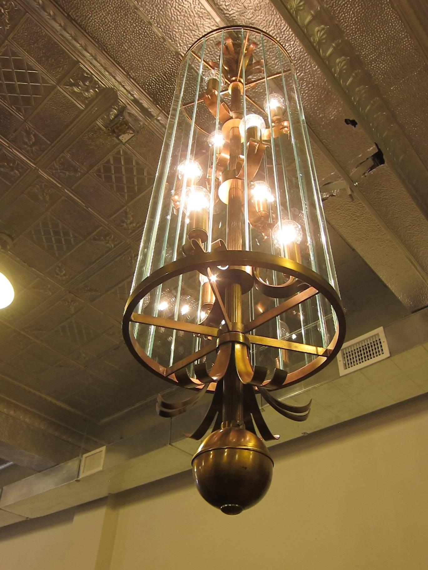 Pair of Monumental Art Deco Lantern Chandeliers In Good Condition For Sale In New York, NY
