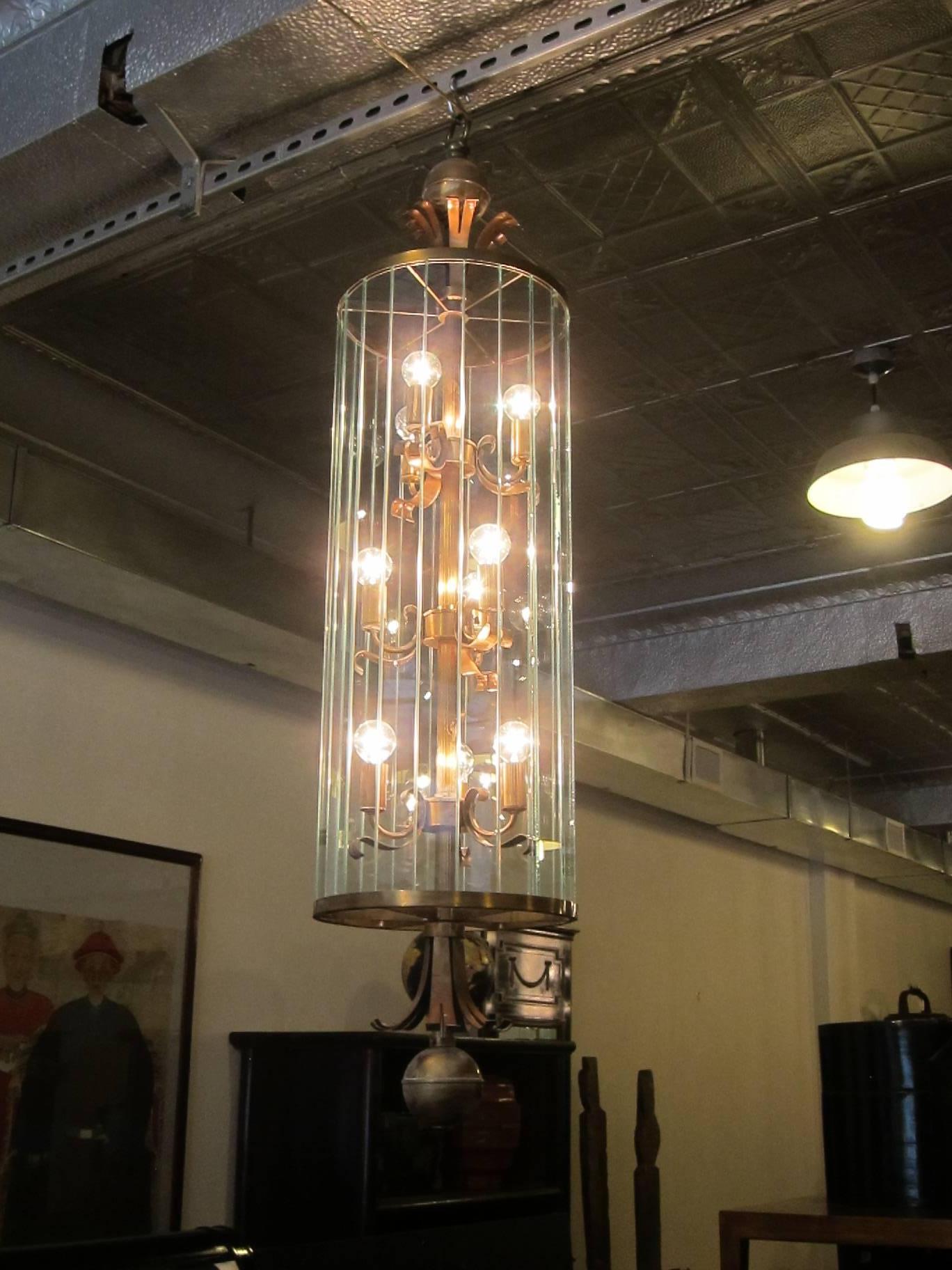 Pair of Monumental Art Deco Lantern Chandeliers For Sale 2