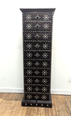 Vintage 1990s Indonesian Lombok Tallboy Chest – Full Three-Sided Cukli Inlay