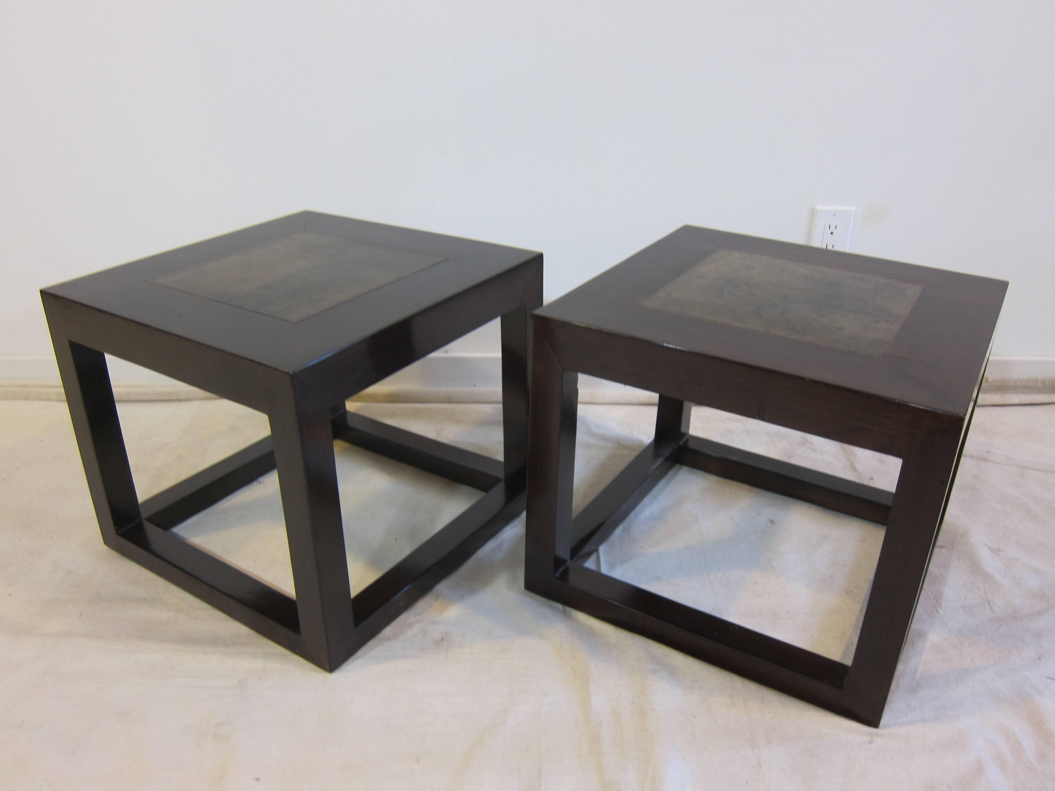 Lacquered Cube Stone Top Tables