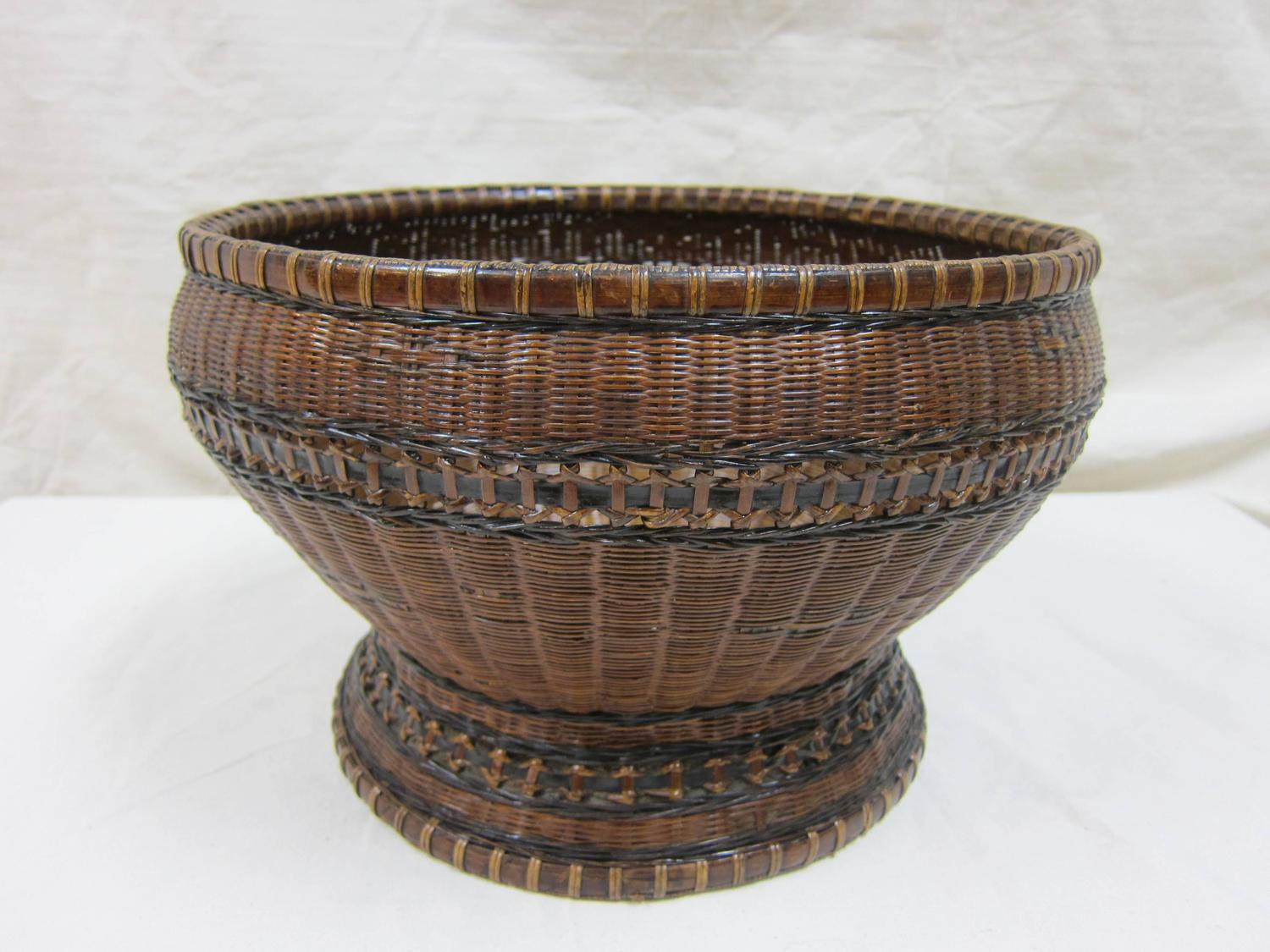 Antique Woven Basket Bowl For Sale at 1stdibs