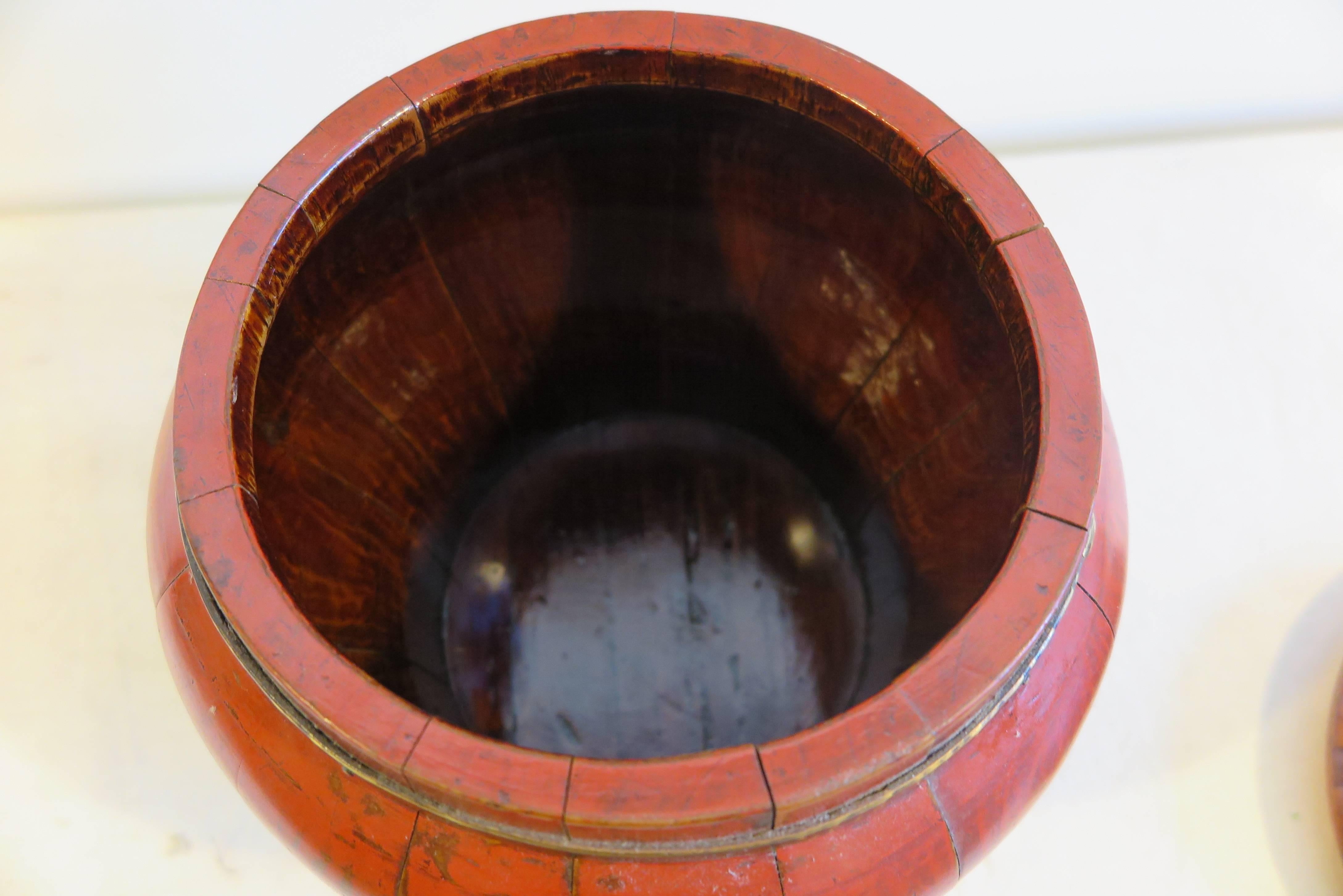 Chinese 19th Century Wooden Bowl with Bronze Banding