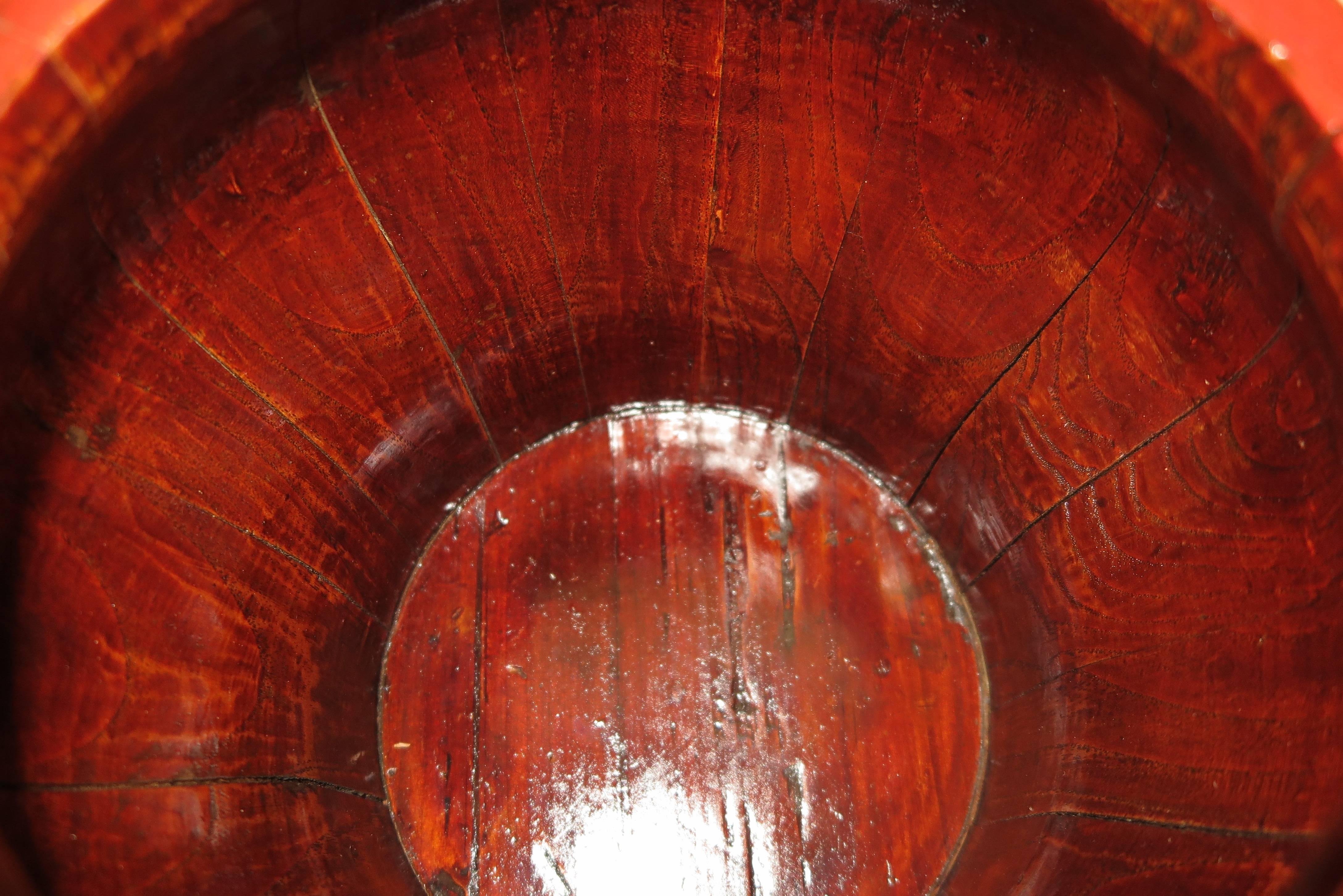 Lacquered 19th Century Wooden Bowl with Bronze Banding