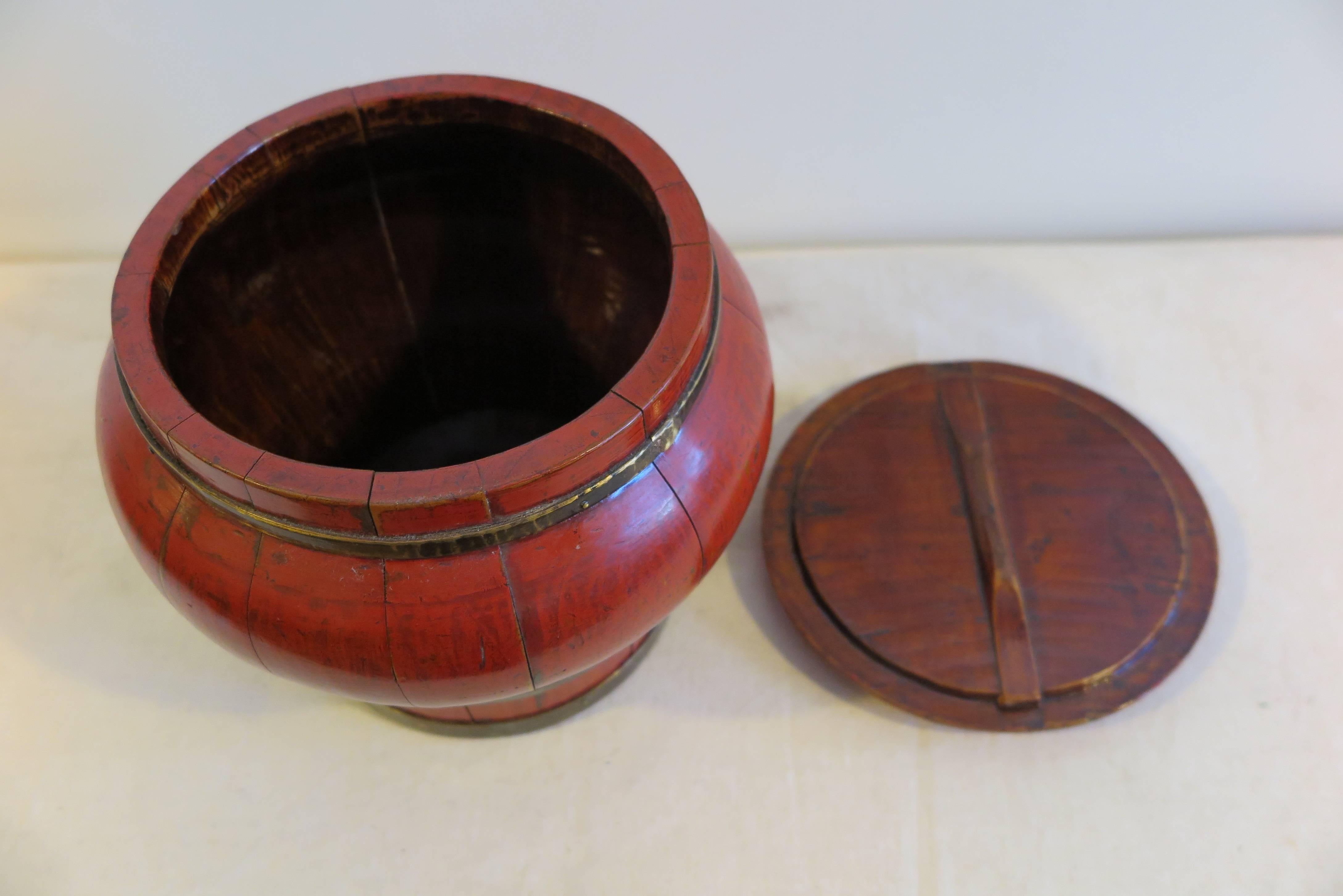 19th Century Wooden Bowl with Bronze Banding 1