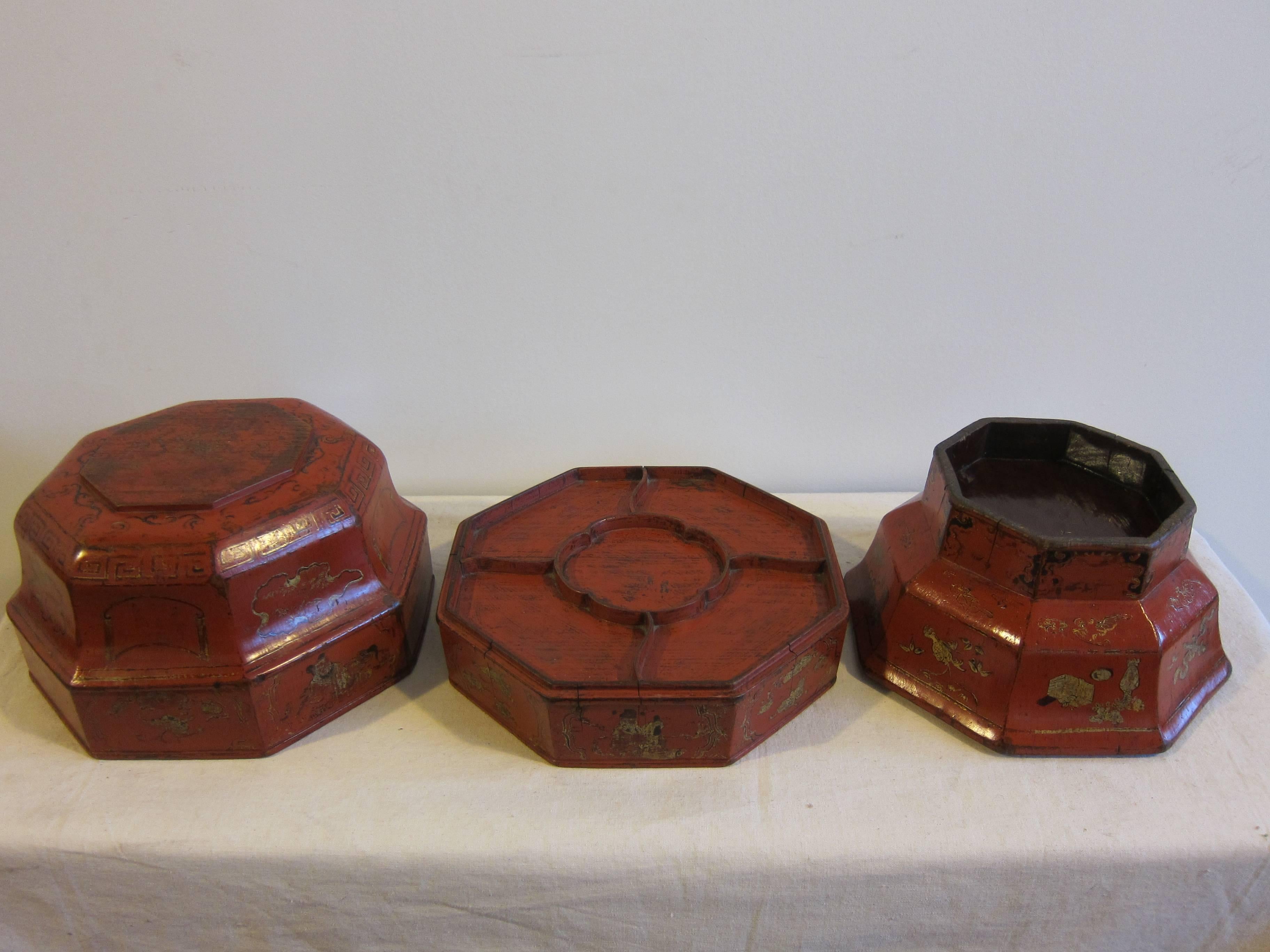 19th Century Octagon Wooden Bowl Box (Qing-Dynastie)