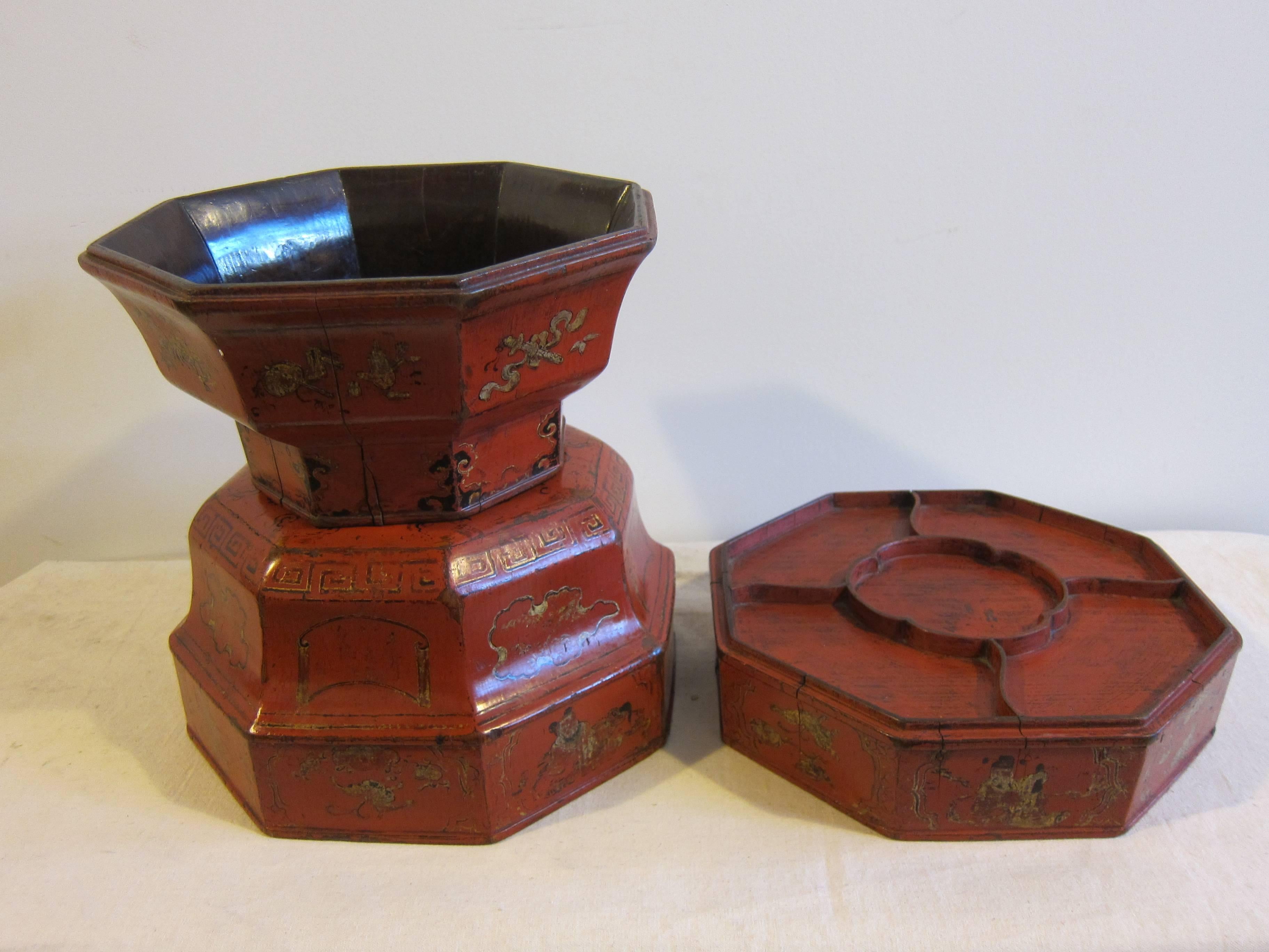 Qing 19th Century Octagon Wooden Bowl Box