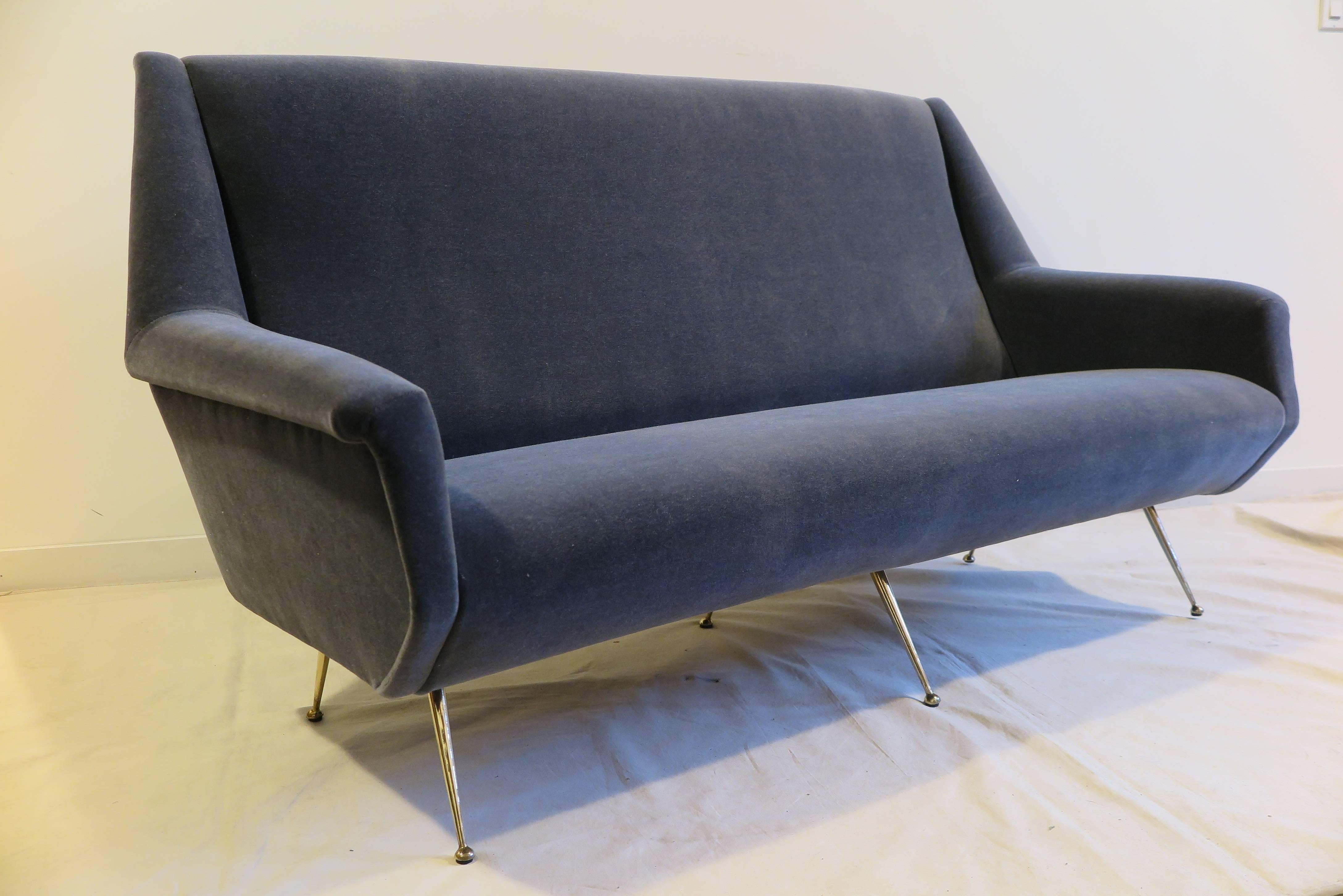 Brass 1950 Italian Mid Century Modern Sofa in the Style of Gio Ponti 