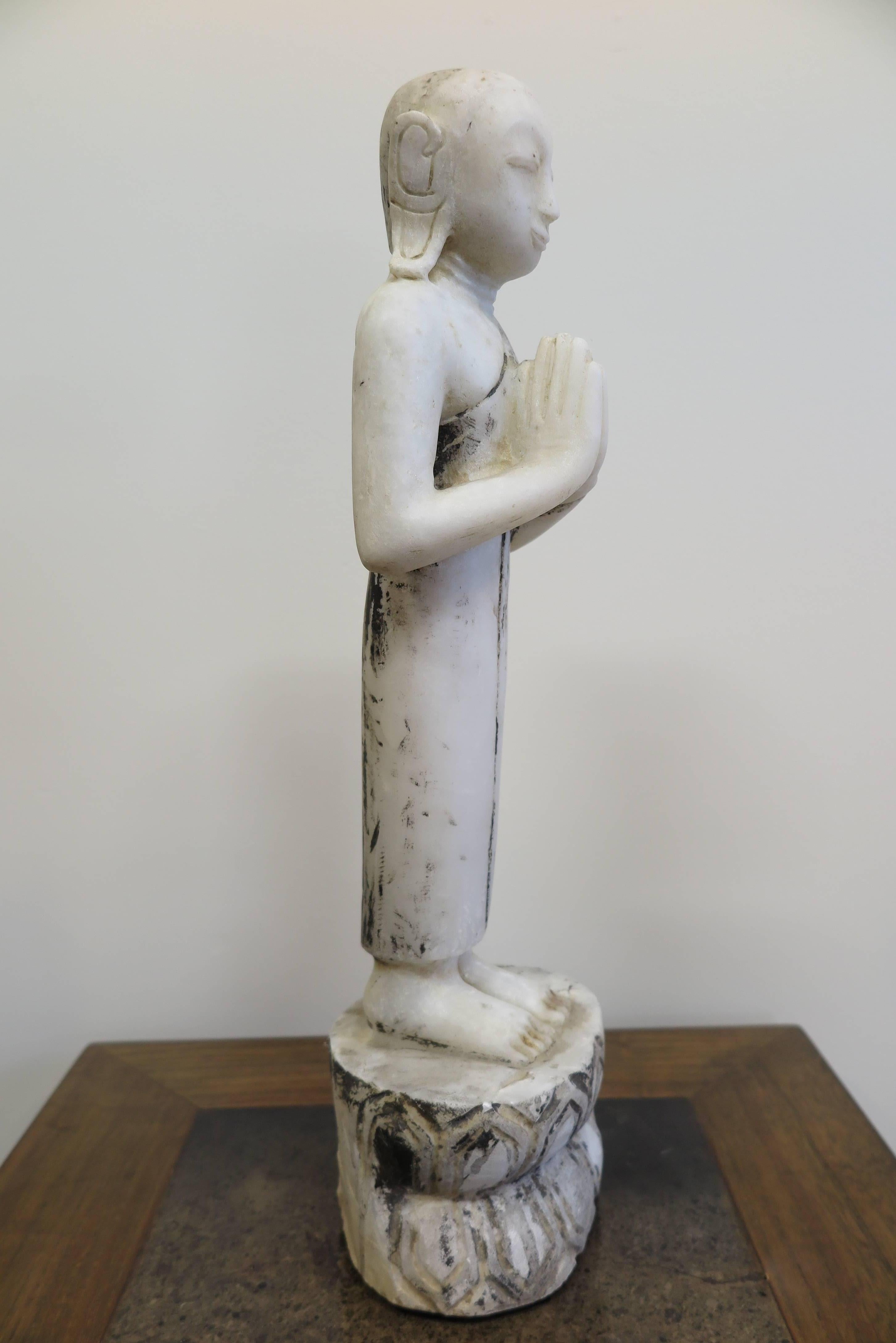 19th century Burmese Alabaster Buddhist Monk Statue For Sale 1