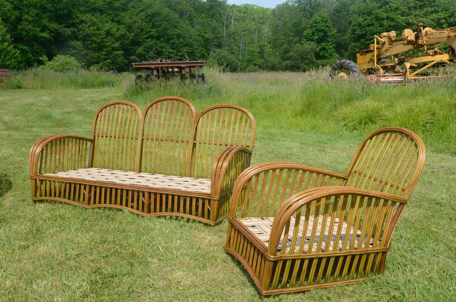 Antique HeywoodWakefield Stick Wicker Set For Sale at 1stdibs