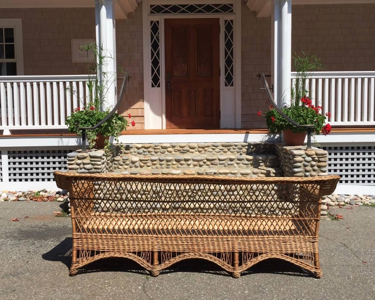 Early 20th Century Antique Willow Bar Harbor Wicker Sofa