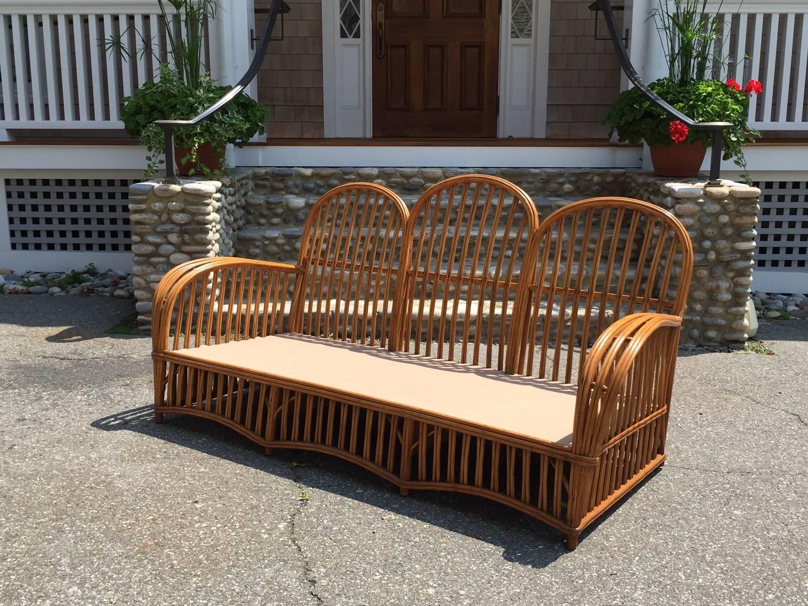 Antique Heywood Wakefield Stick Wicker Set In Good Condition For Sale In Old Saybrook, CT