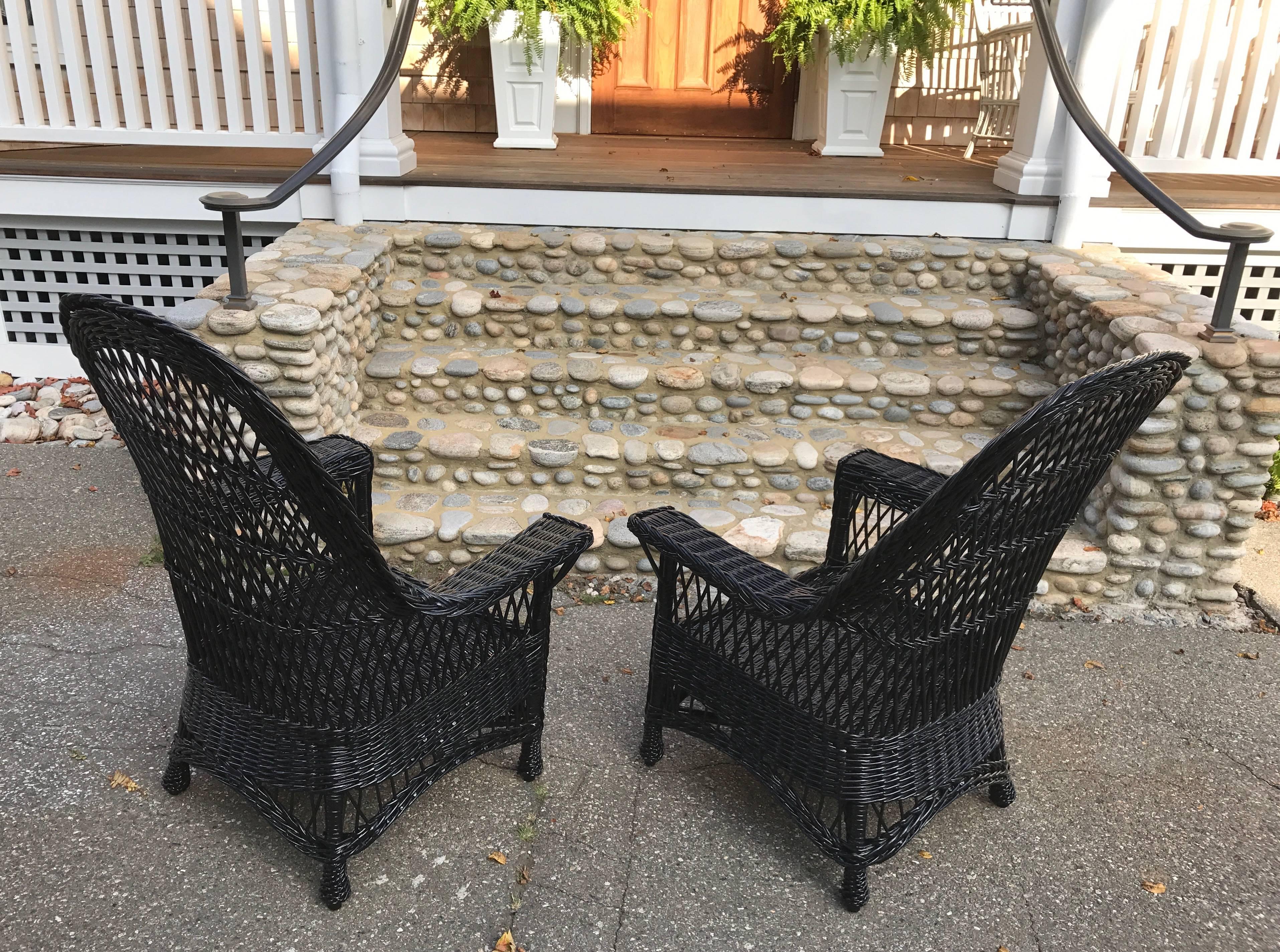 Antique Bar Harbor Willow Wicker Chairs In Good Condition In Old Saybrook, CT