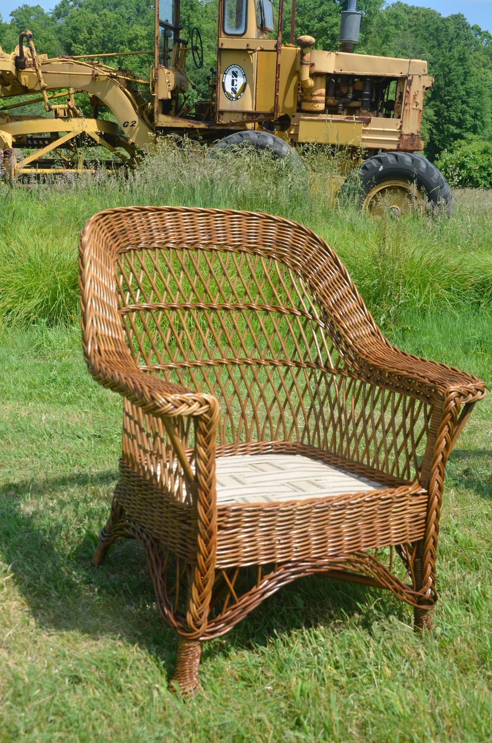 Antique HeywoodWakefield Bar Harbor Wicker Chair and Rocker Set at 1stdibs