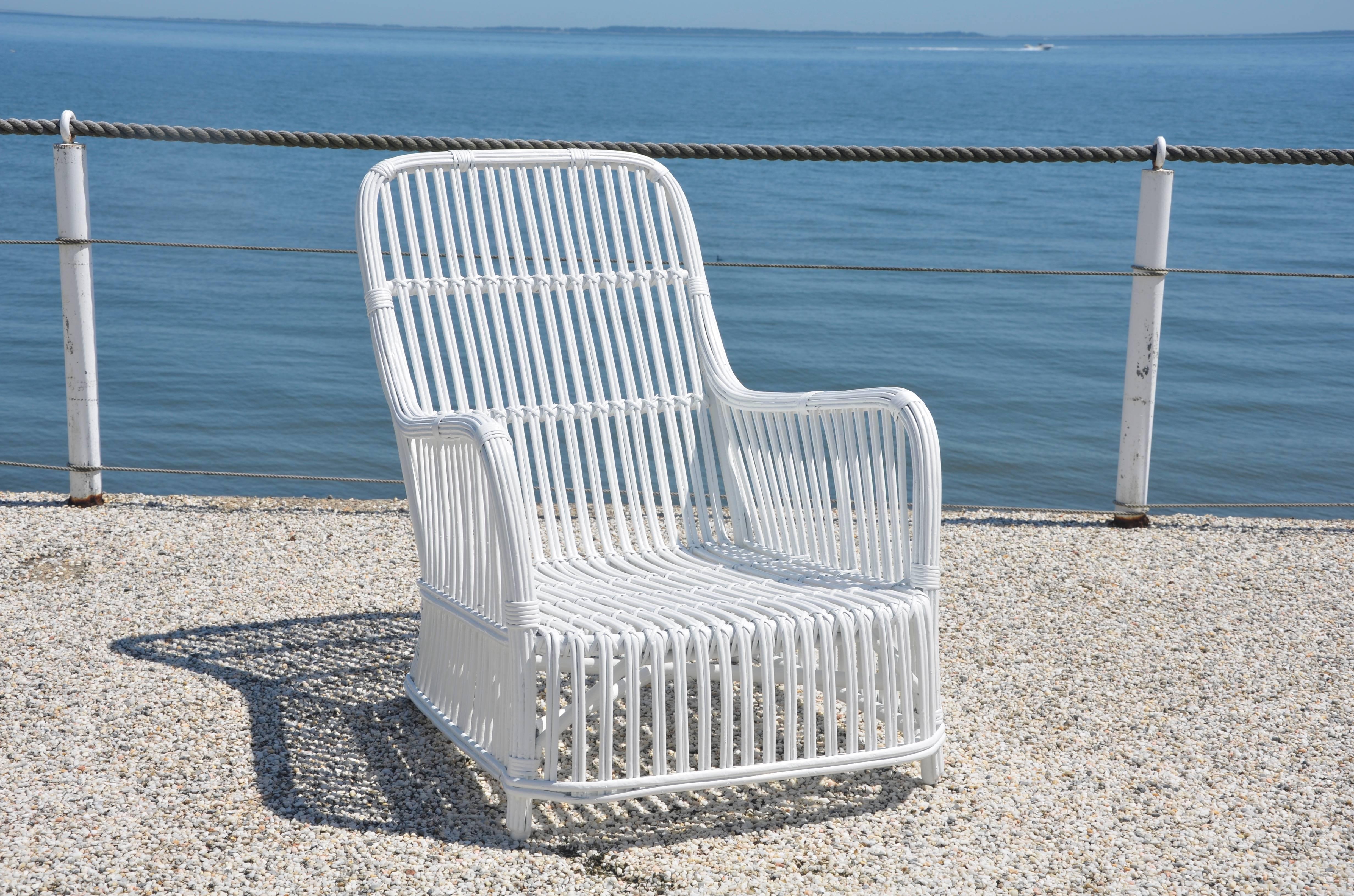 Heywood-Wakefield Stick Wicker Lounge Chair In Good Condition In Old Saybrook, CT