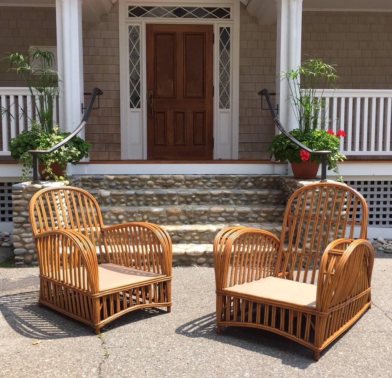 Cane Antique Heywood Wakefield Stick Wicker Set For Sale