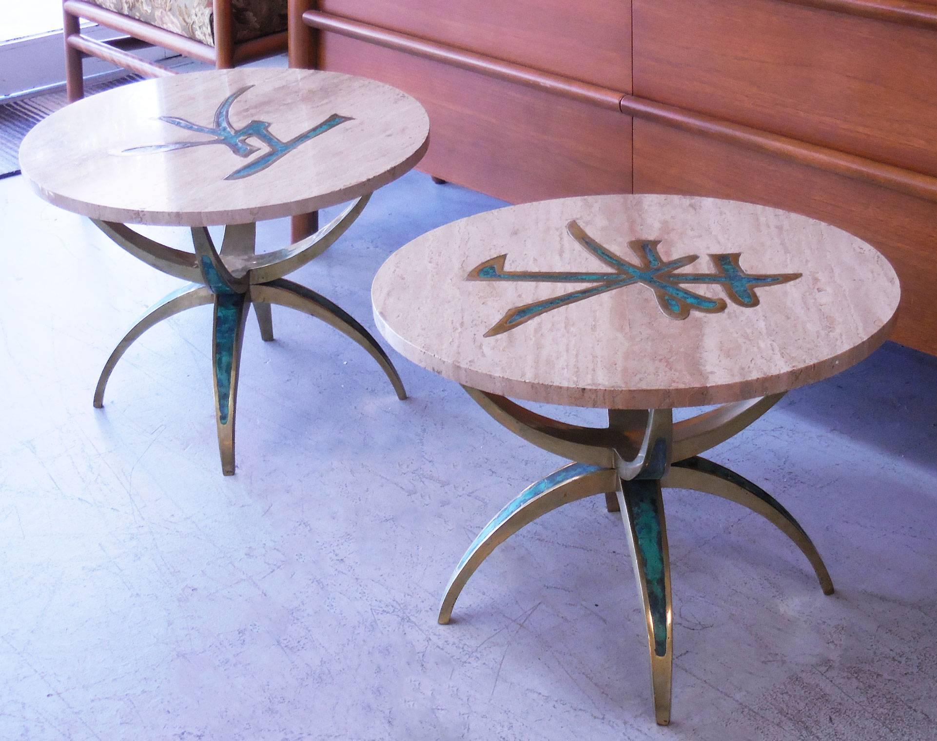 Mexican Pepe Mendoza Pair of Rare Tables with Original Tops