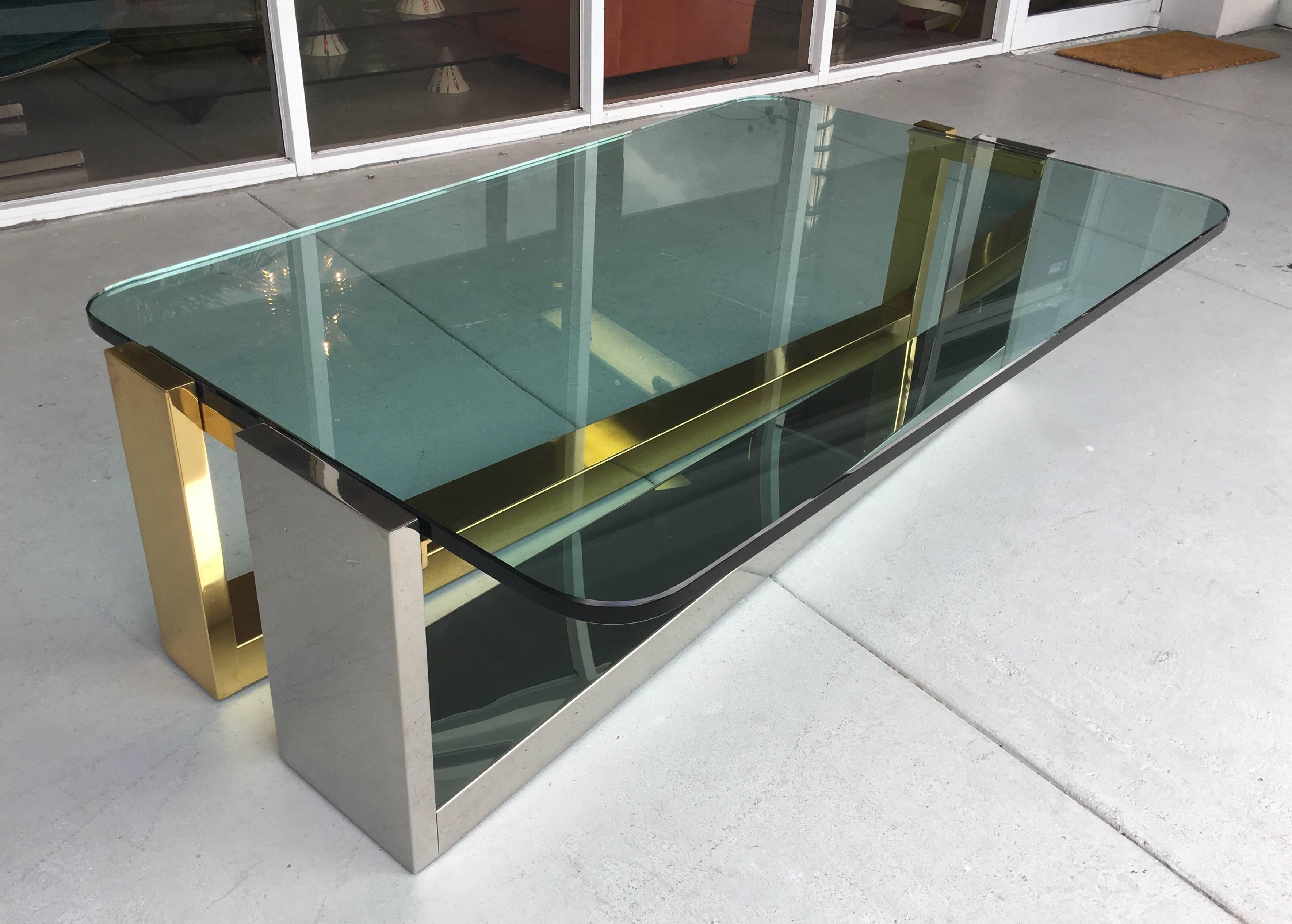 Stainless Steel and Brass Coffee Table, 1970s In Excellent Condition In Miami, FL