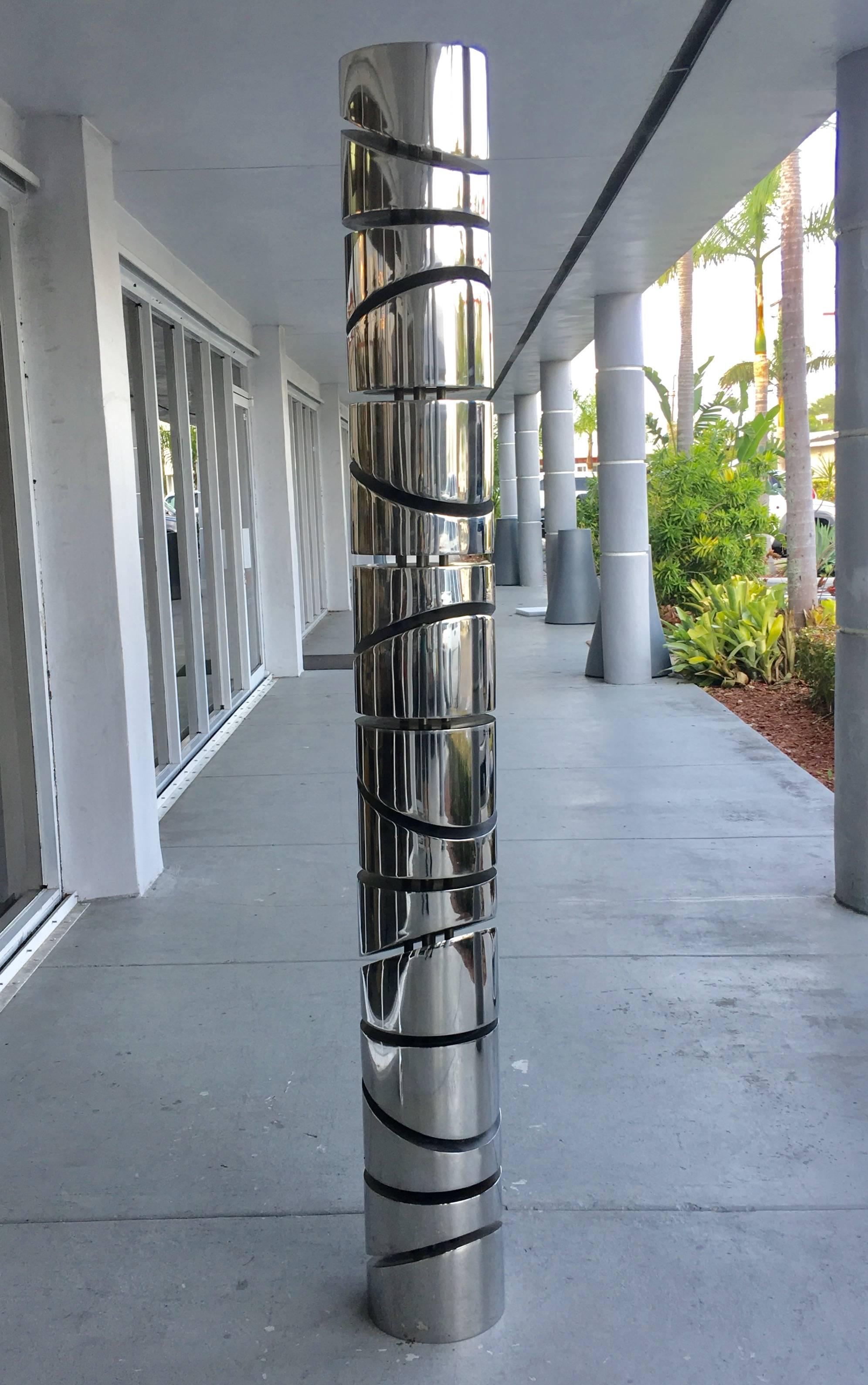 Magnificent stainless steel sculpture by renown artist Itzhak Shmueli. Signed on top 