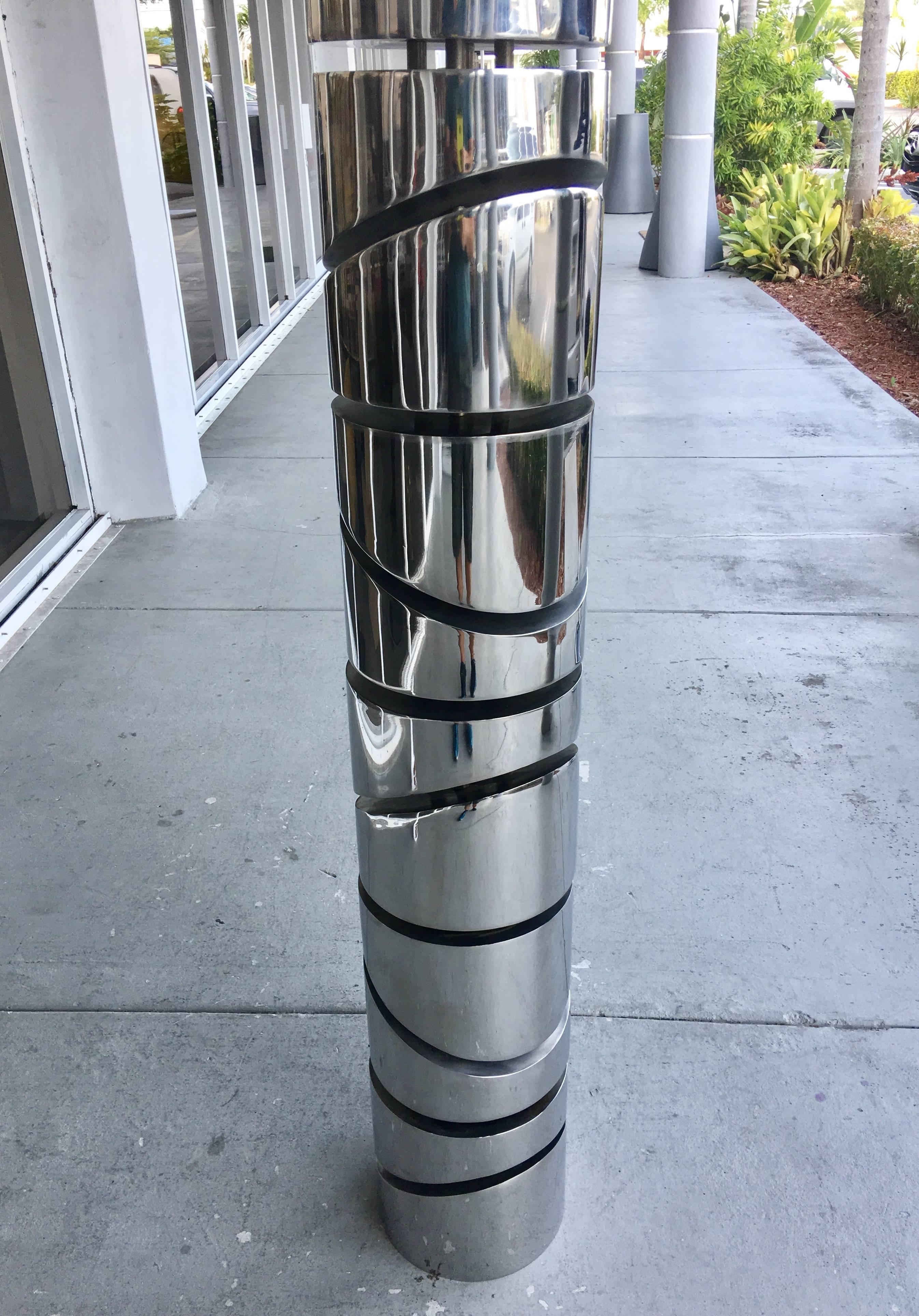 Israeli Itzhak Shmueli Unique Stainless Steel Tower Sculpture