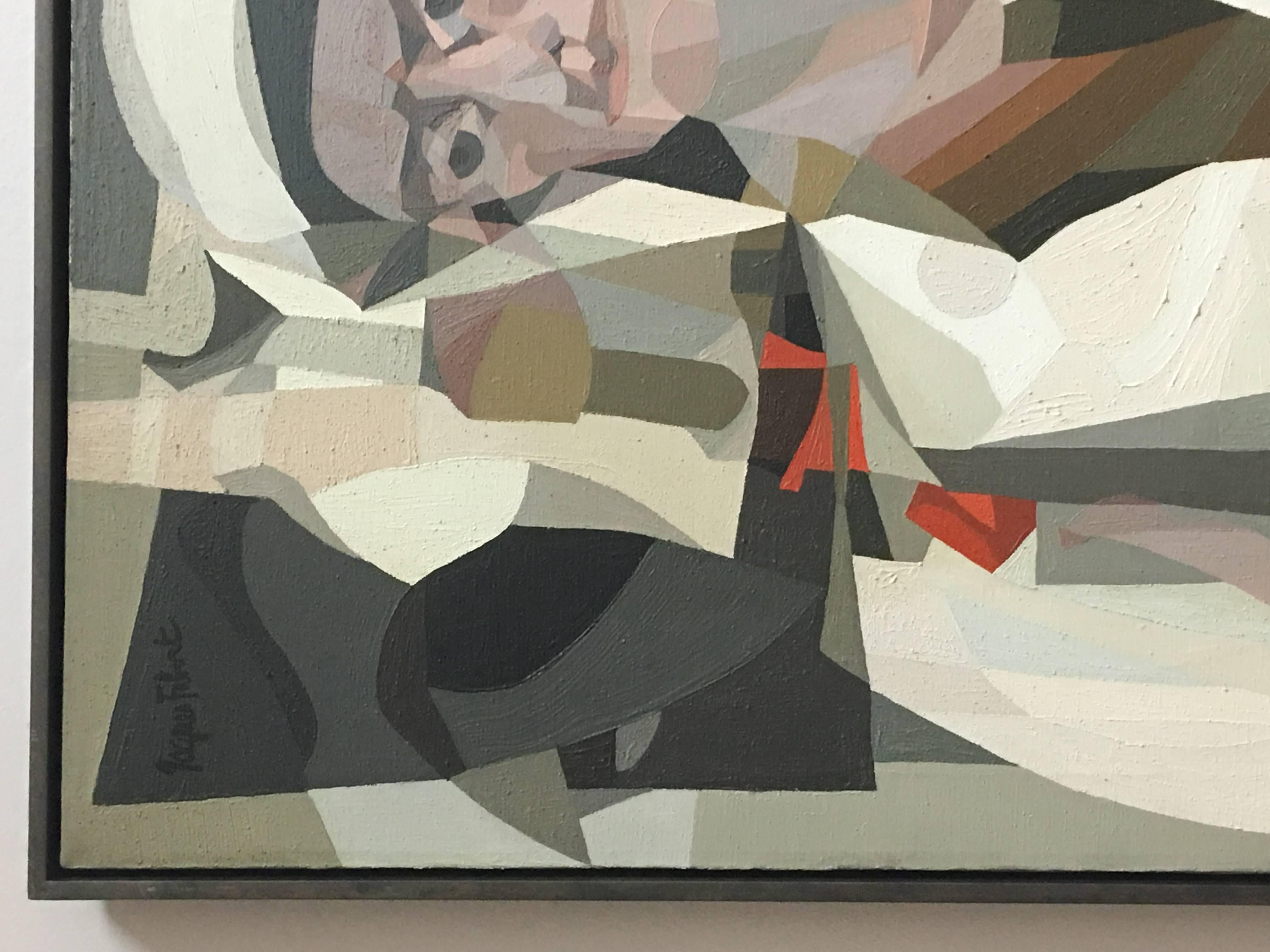 American Jacques Fabert Cubist Oil Painting, Guard in Tripoli