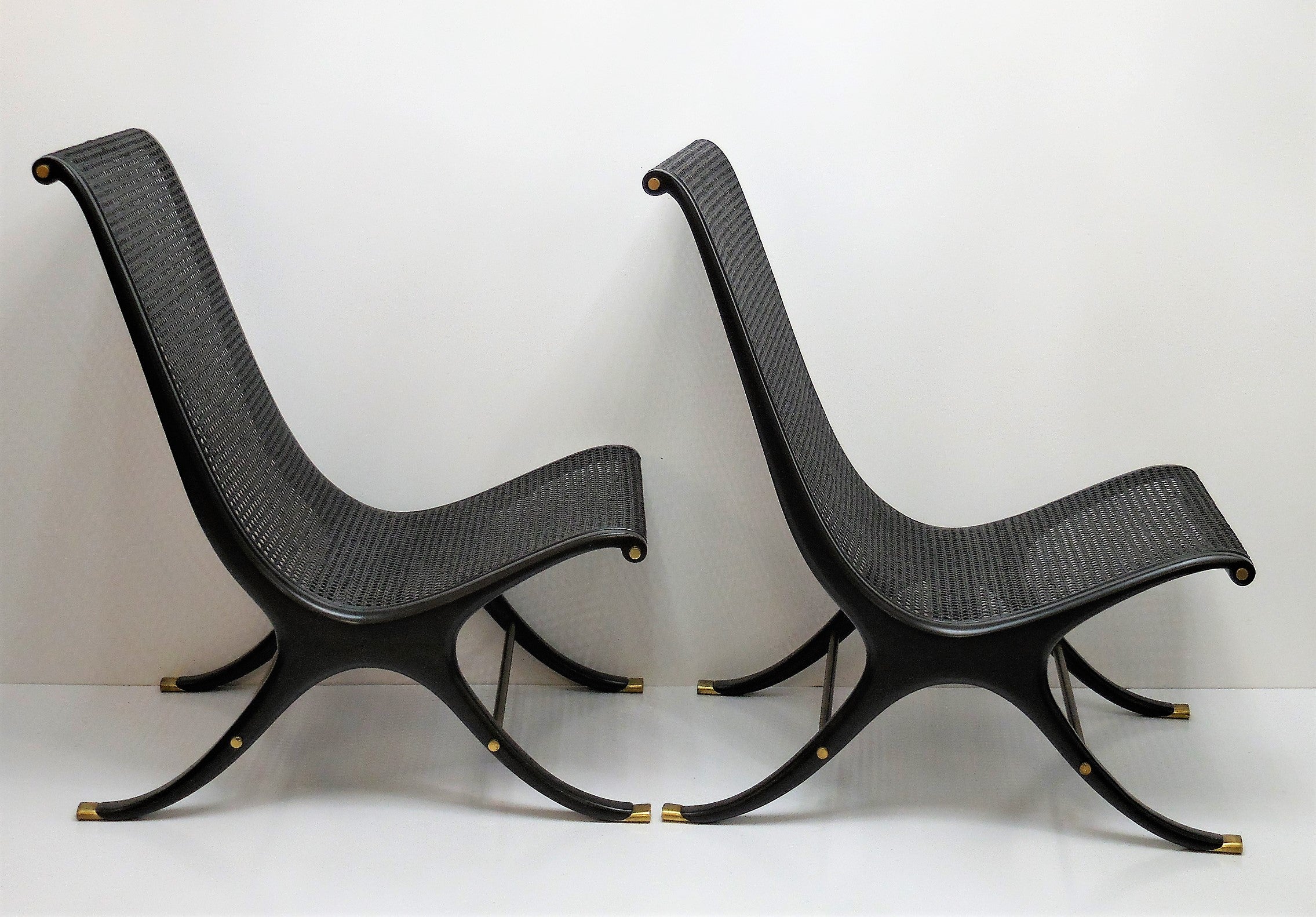 Gerald Jerome Pair Of Cane And Leather Lounge Chairs For Heritage 1960s