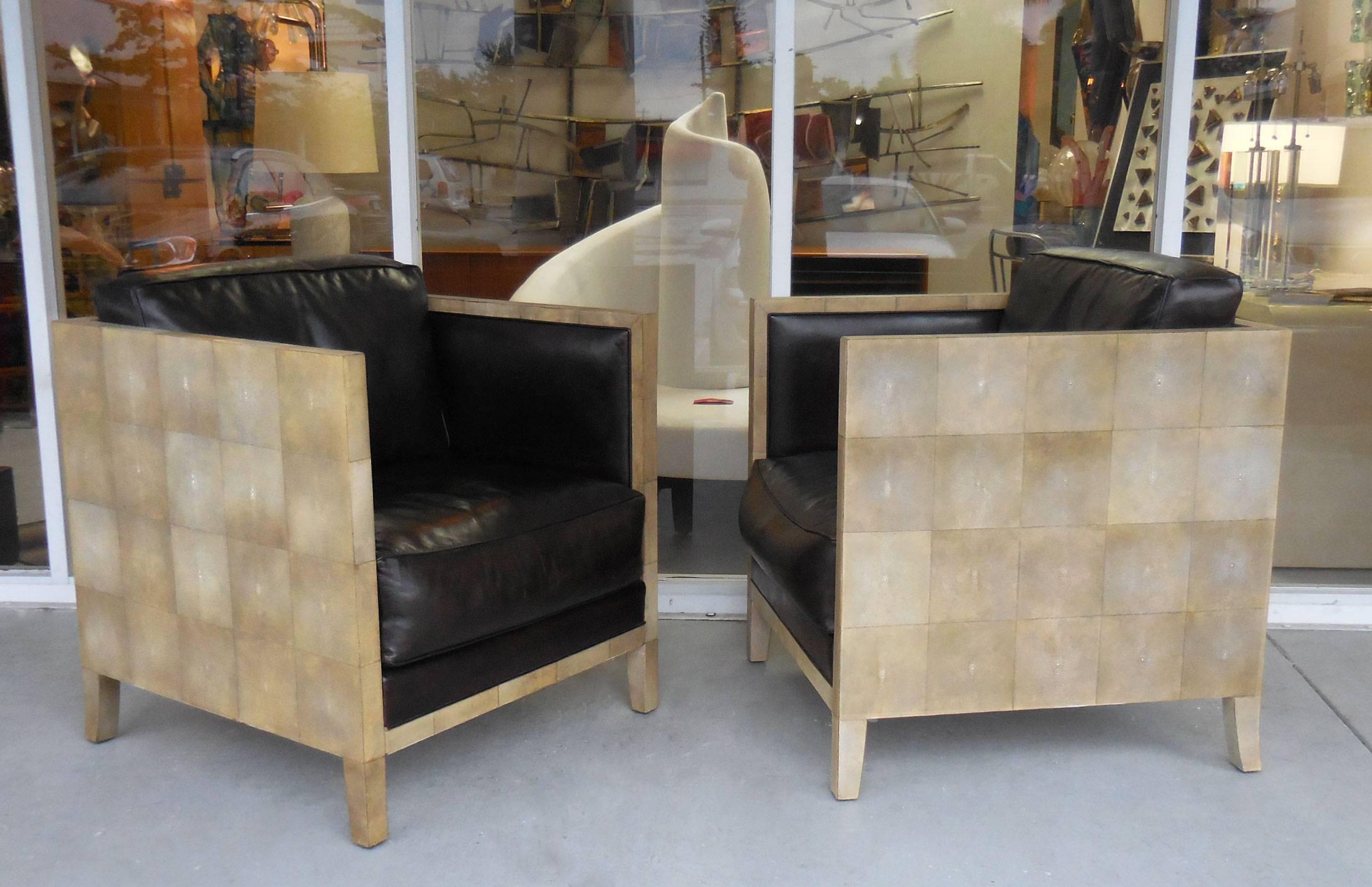 Pair of Jean-Michel Frank Style Shagreen Club Chairs In Excellent Condition In Miami, FL
