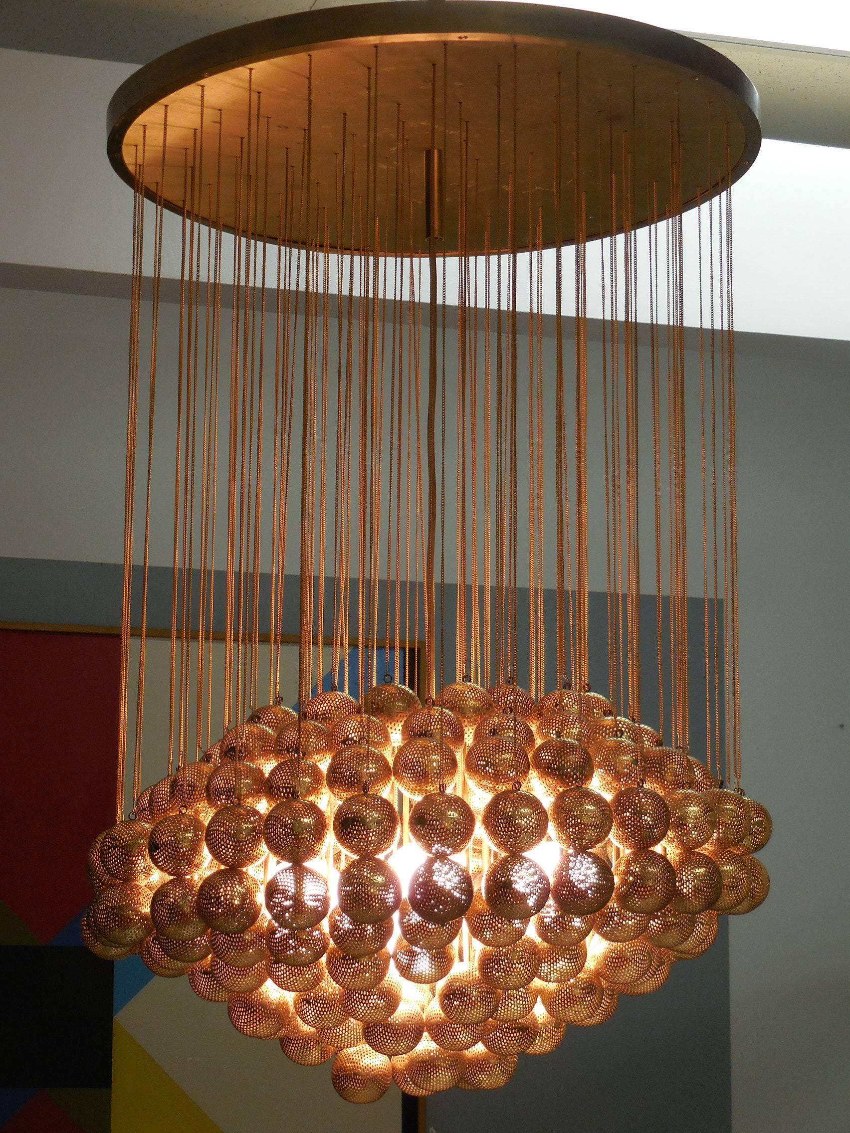 Large Brass Chandelier with Perforated Spheres by Zero Quattro 3
