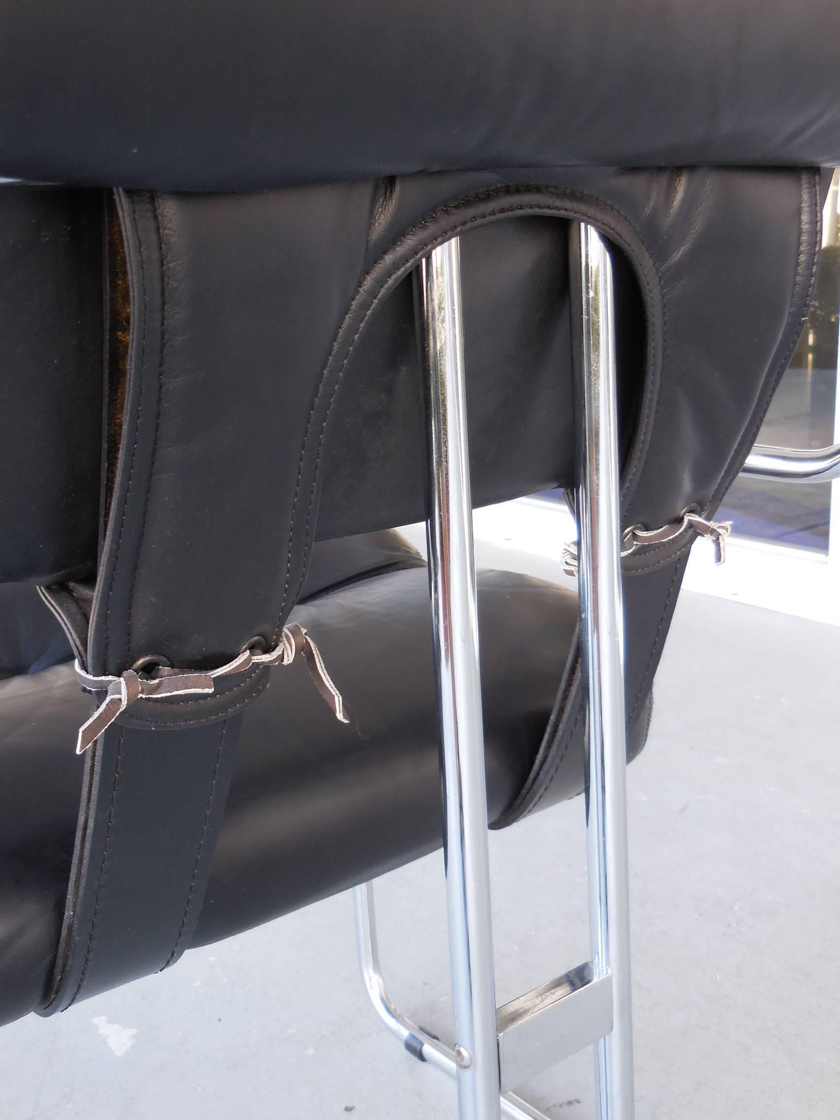 Late 20th Century Six Black Leather Tucroma Dining Chairs by Pace, 1970s