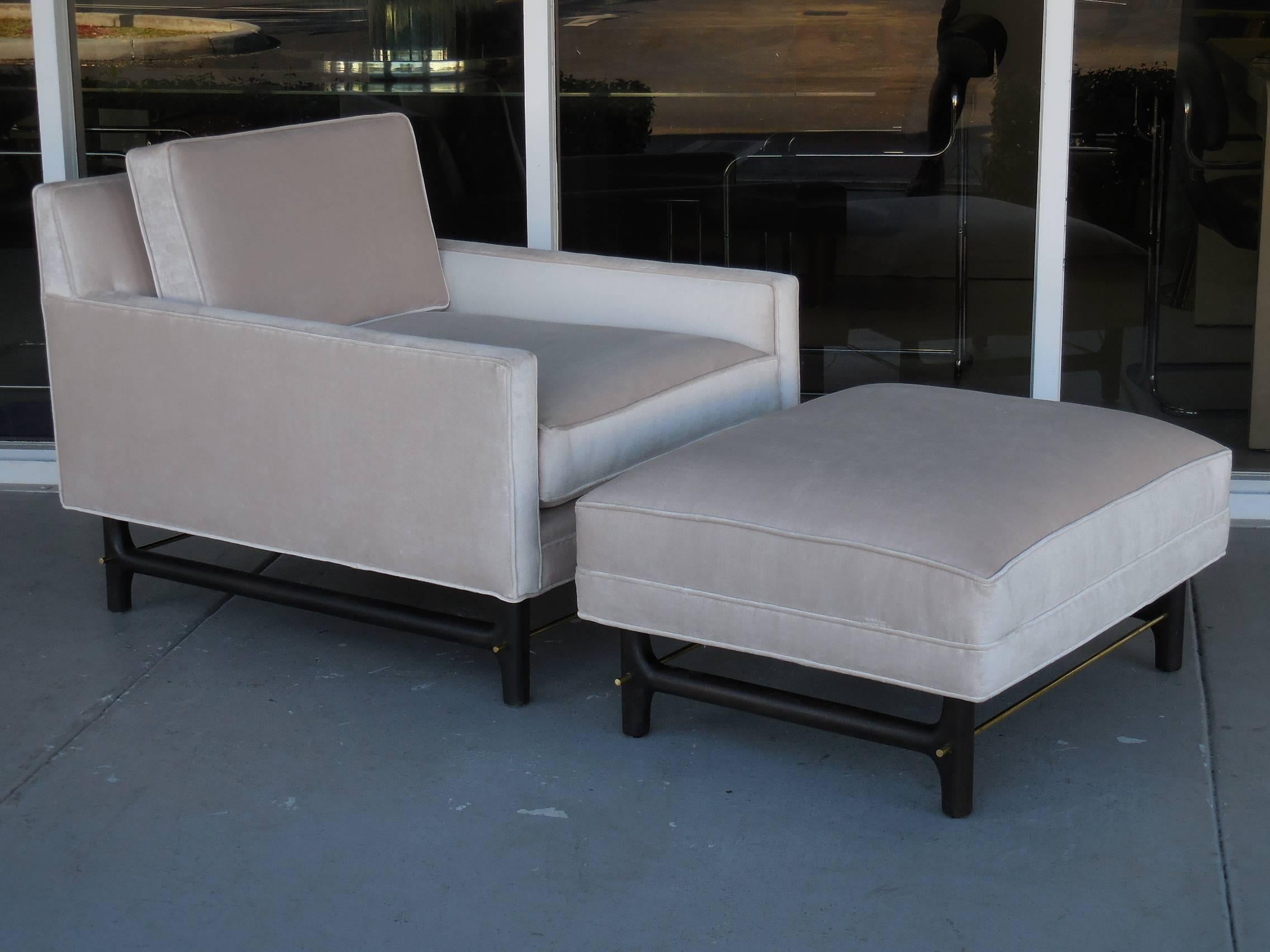 American Mid-Century Lounge Chair and Ottoman with Sculptural Bases