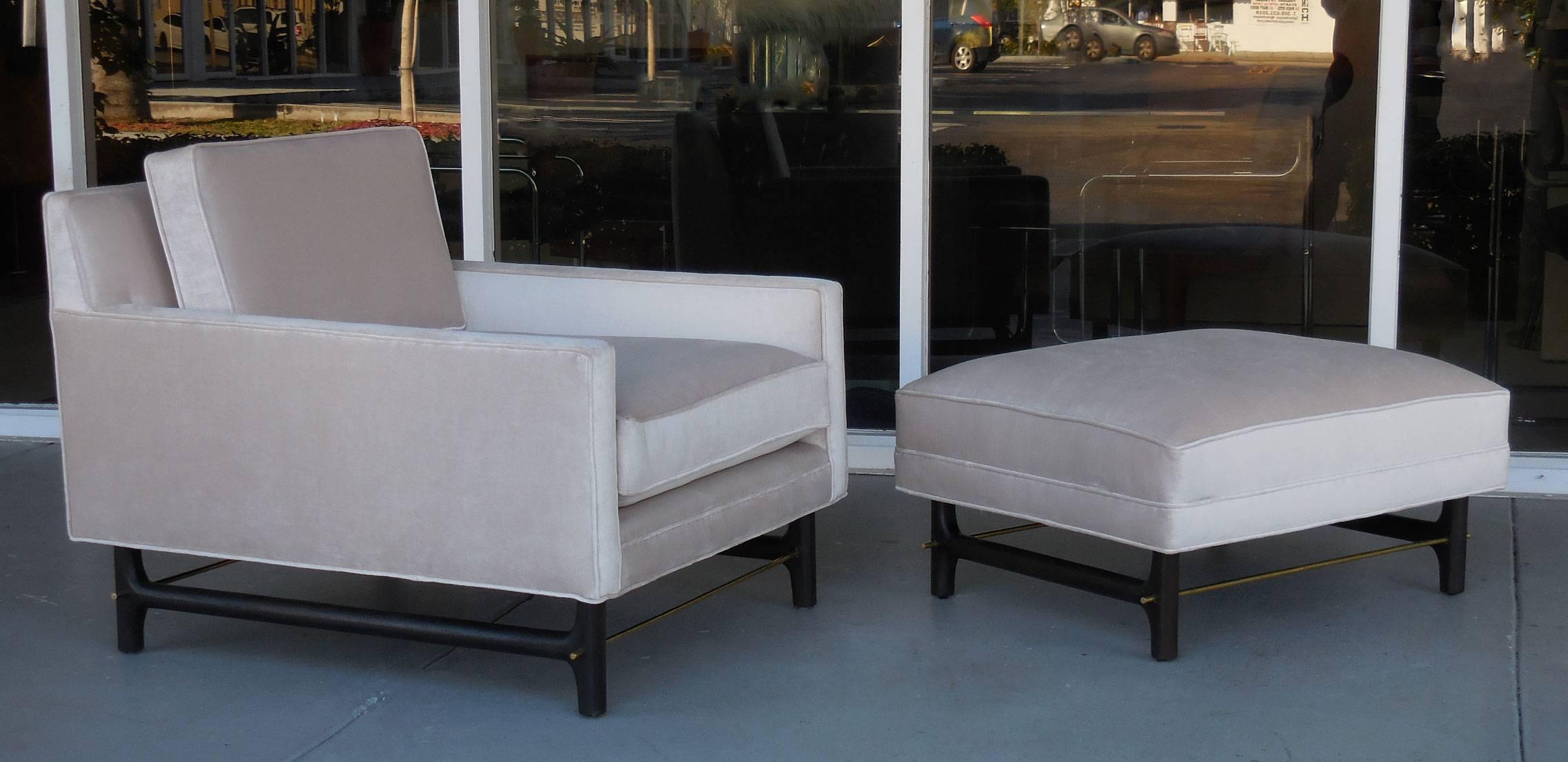 Mid-20th Century Mid-Century Lounge Chair and Ottoman with Sculptural Bases