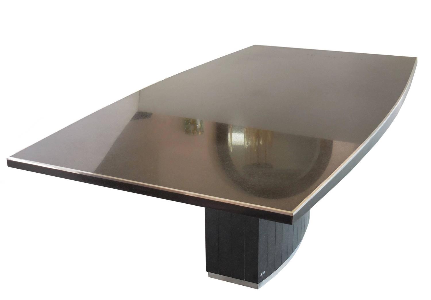 Rare Black Granite and Stainless Steel Dining Table by Willy Rizzo For