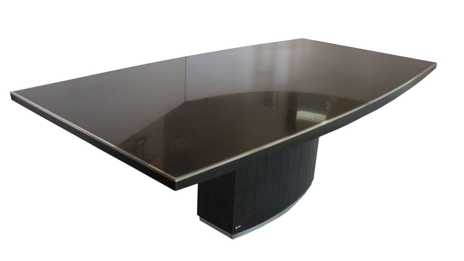 Rare Black Granite and Stainless Steel Dining Table by Willy Rizzo For