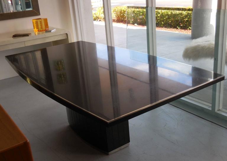Rare Black Granite and Stainless Steel Dining Table by Willy Rizzo at